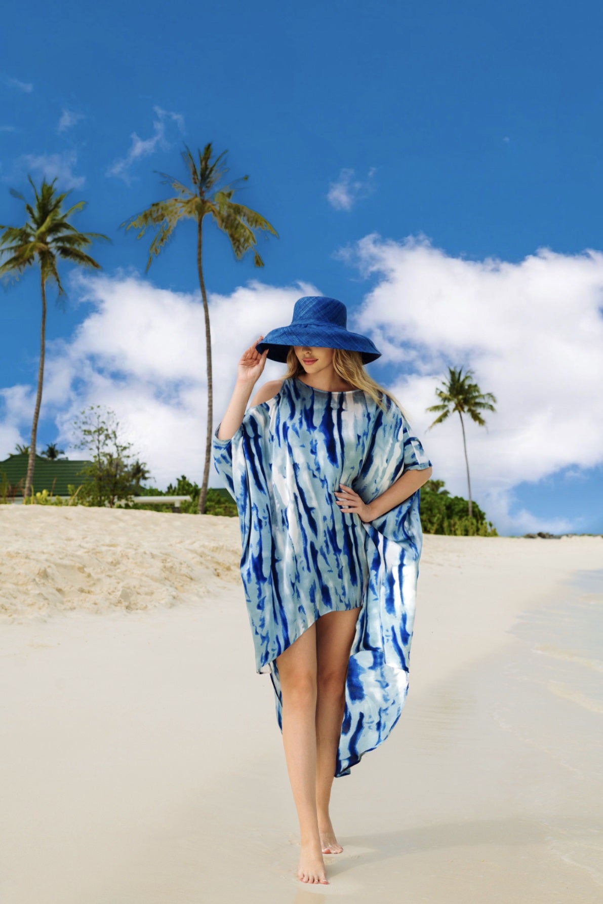 PREMIUM CAPE STYLE OCEAN BLUE COTTON KAFTAN DRESS