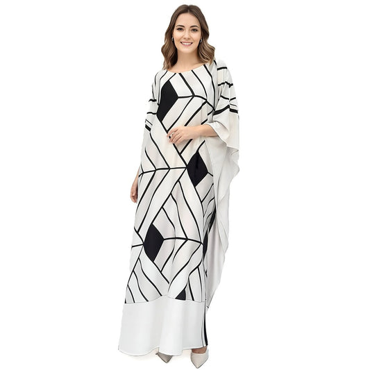 GEOMETRIC WEB SATIN SILK LONG KAFTAN