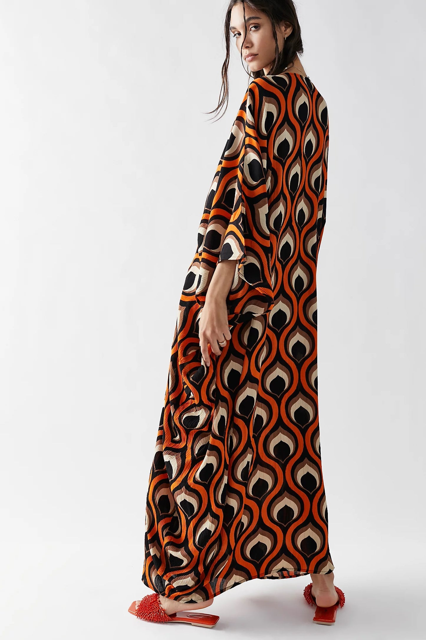 RETRO CHIC FLOWING MAXI DRESS WITH  GEOMETRIC PATTERN