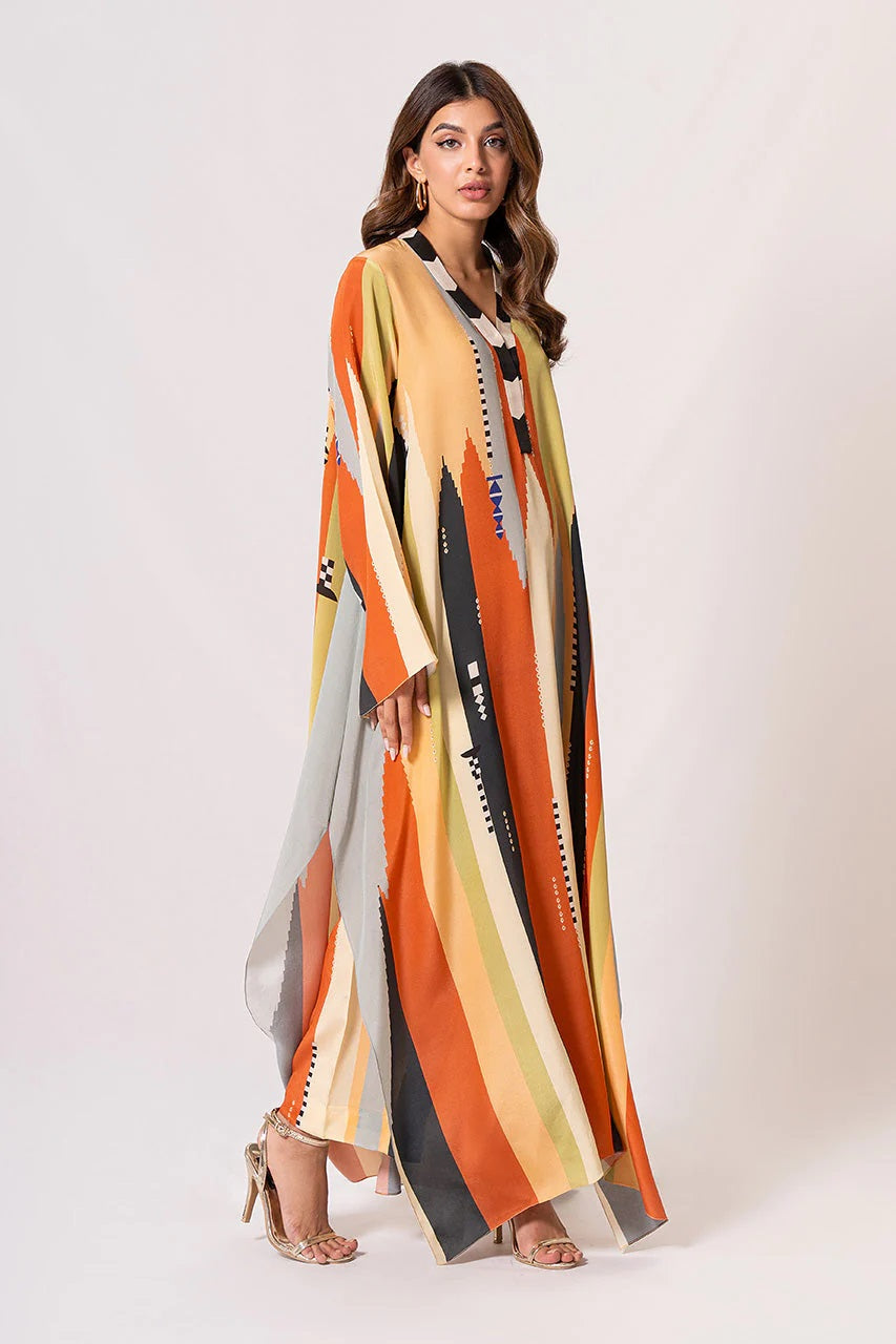 AUTUMN AURA LONG-SLEEVE KAFTAN DRESS WITH PANT