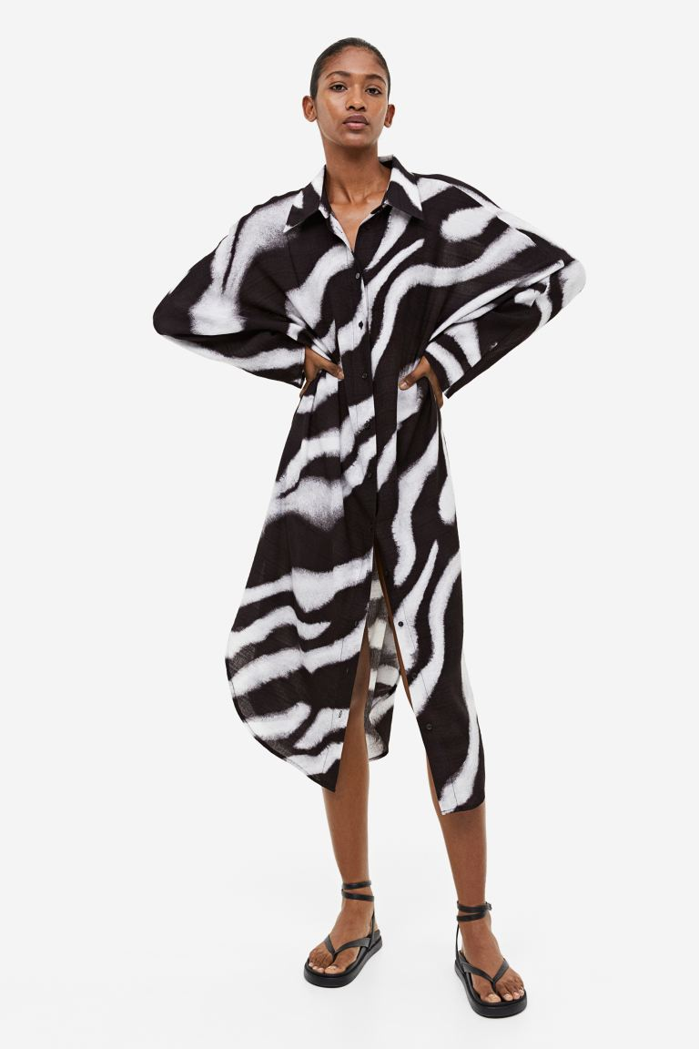 STRIPED PRINTED PREMIUM OVERSIZED SHIRT DRESS