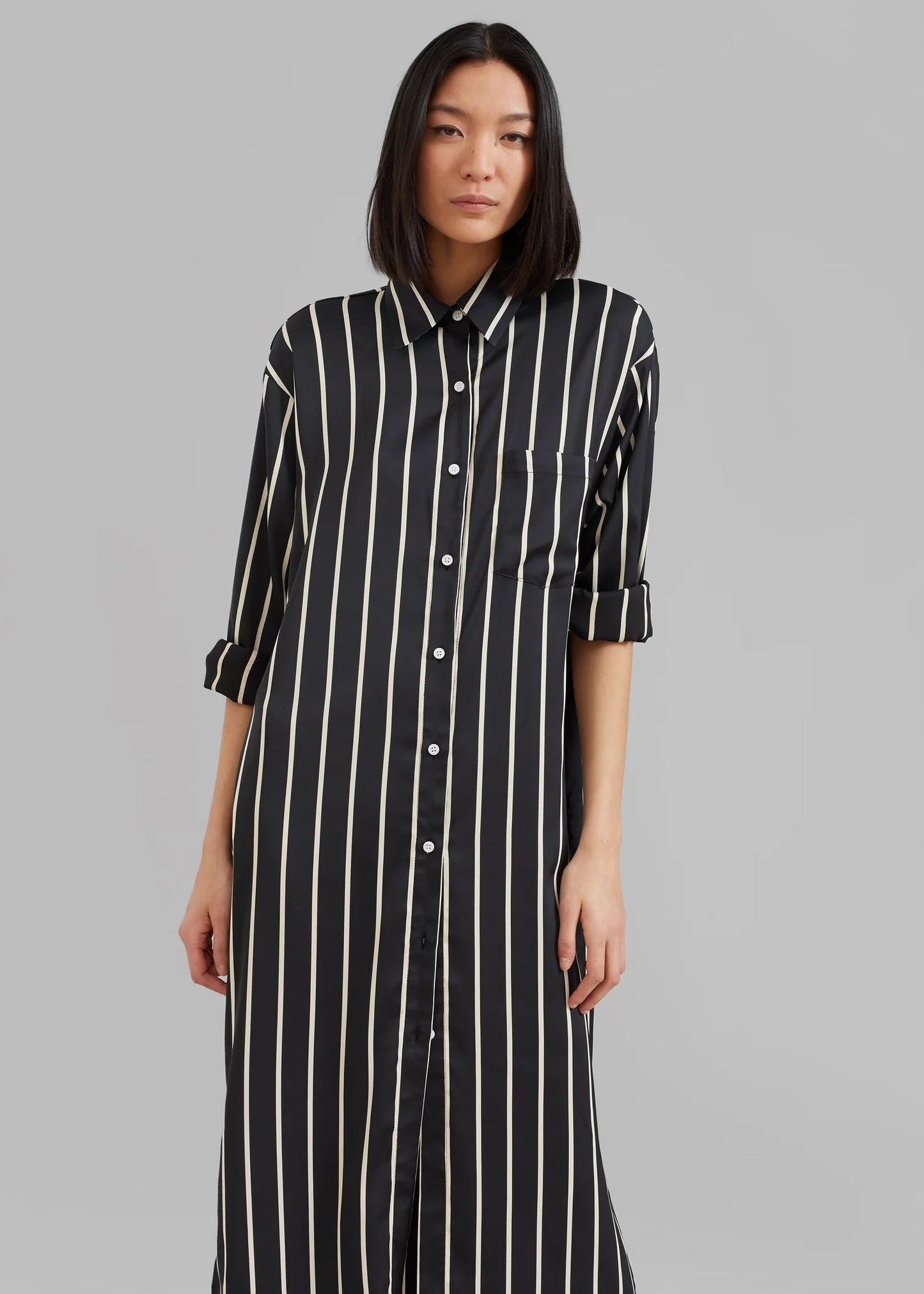 OPEN BUTTON COLLAR SHIRT STYLE LINE FULL DRESS