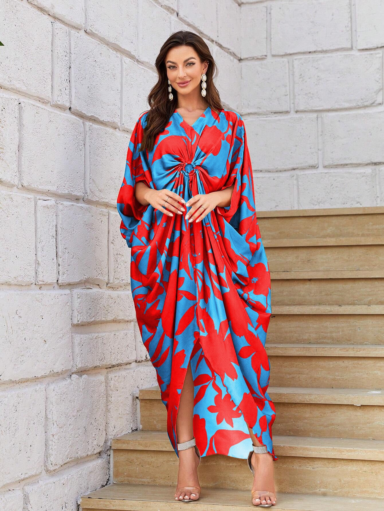 FLORAL PRINT CENTRE RING STYLE KAFTAN