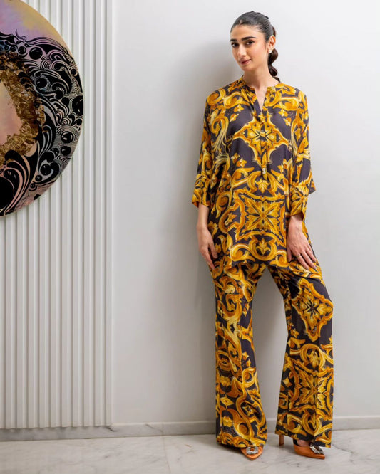 GLAM ROSS PRINTED TOP AND PANT SET
