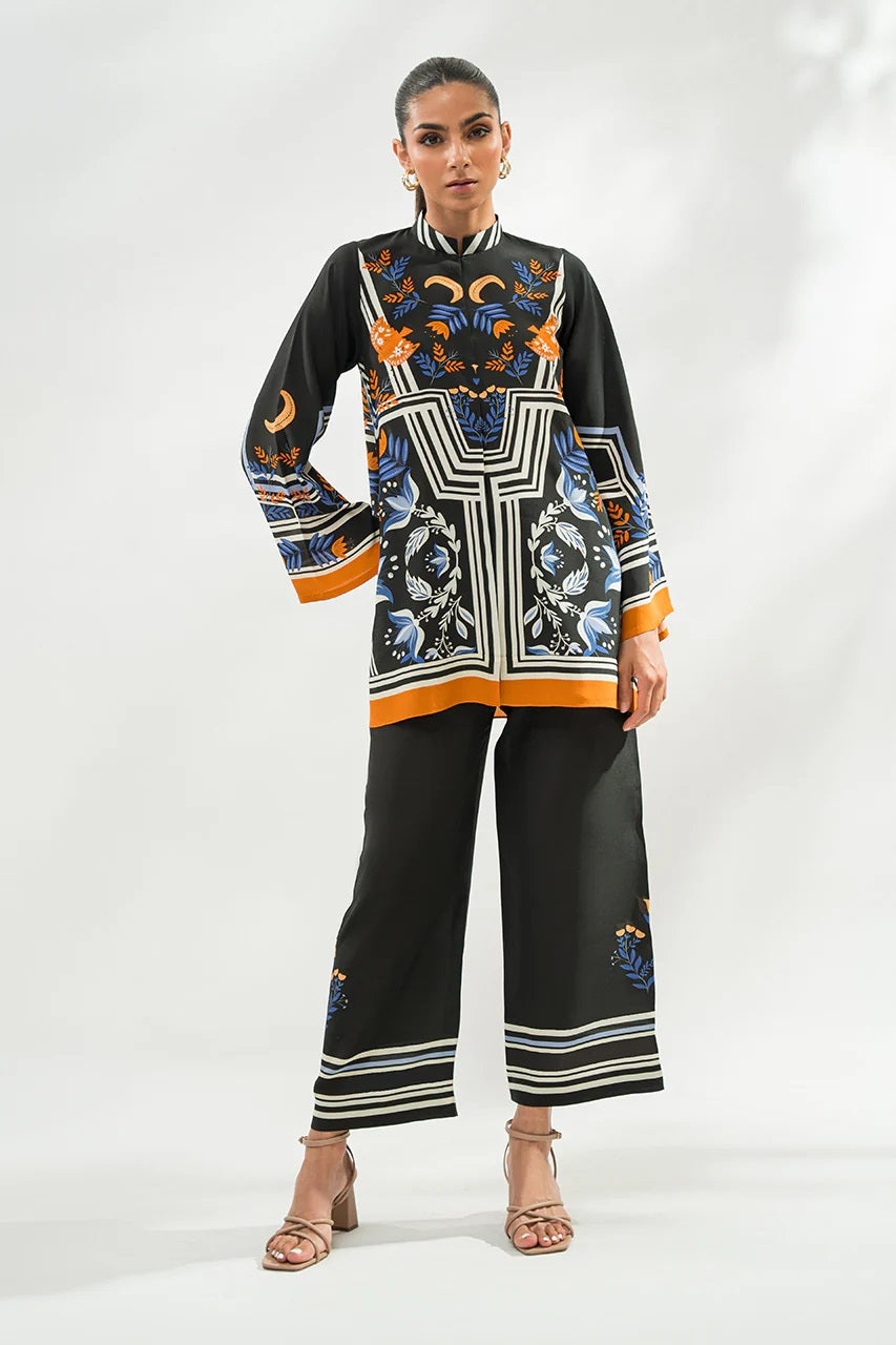 STYLISH BALCK & ORANGE TUNIC WITH Pant SET