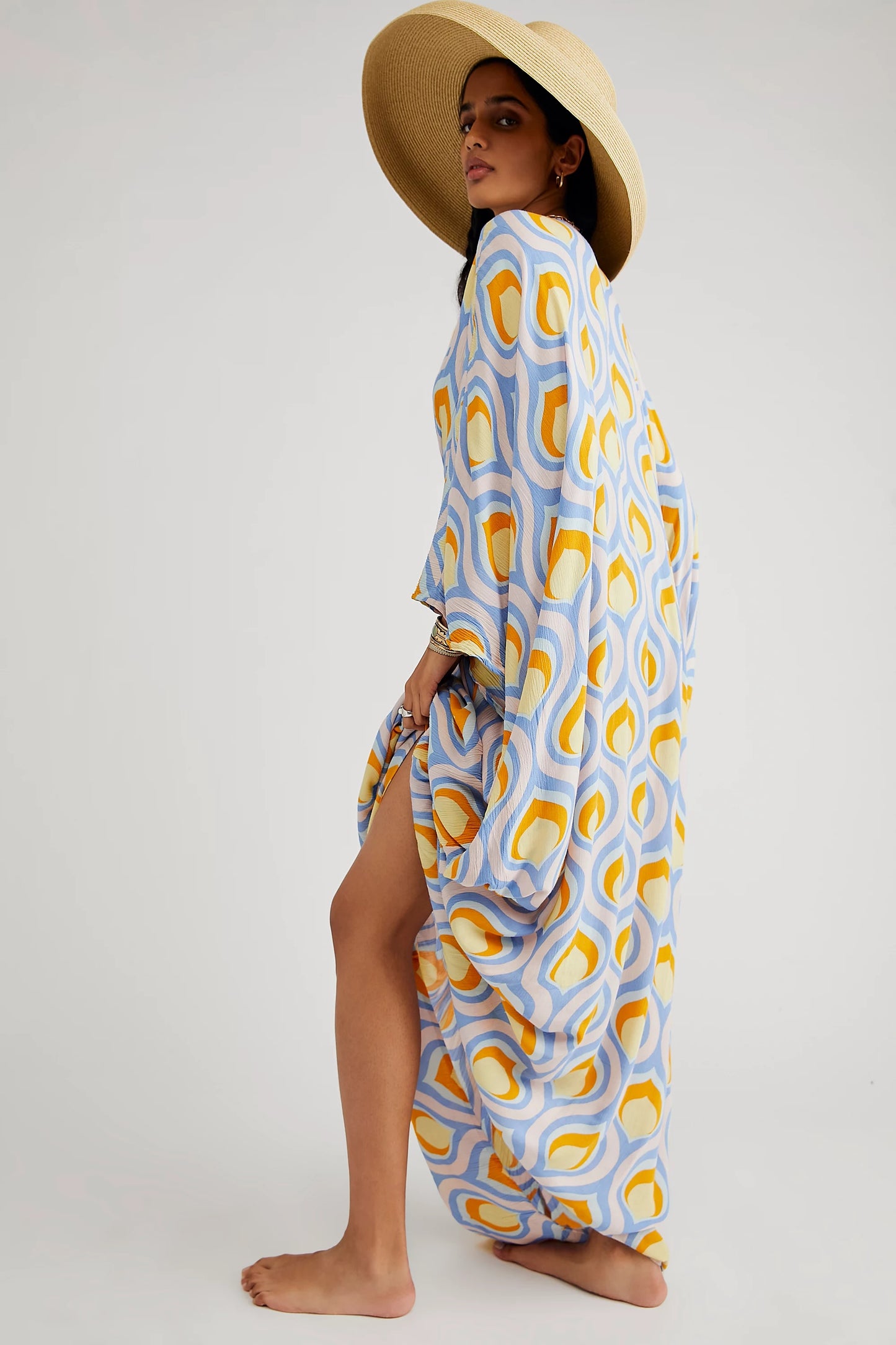 RETRO CHIC FLOWING MAXI DRESS WITH  GEOMETRIC PATTERN