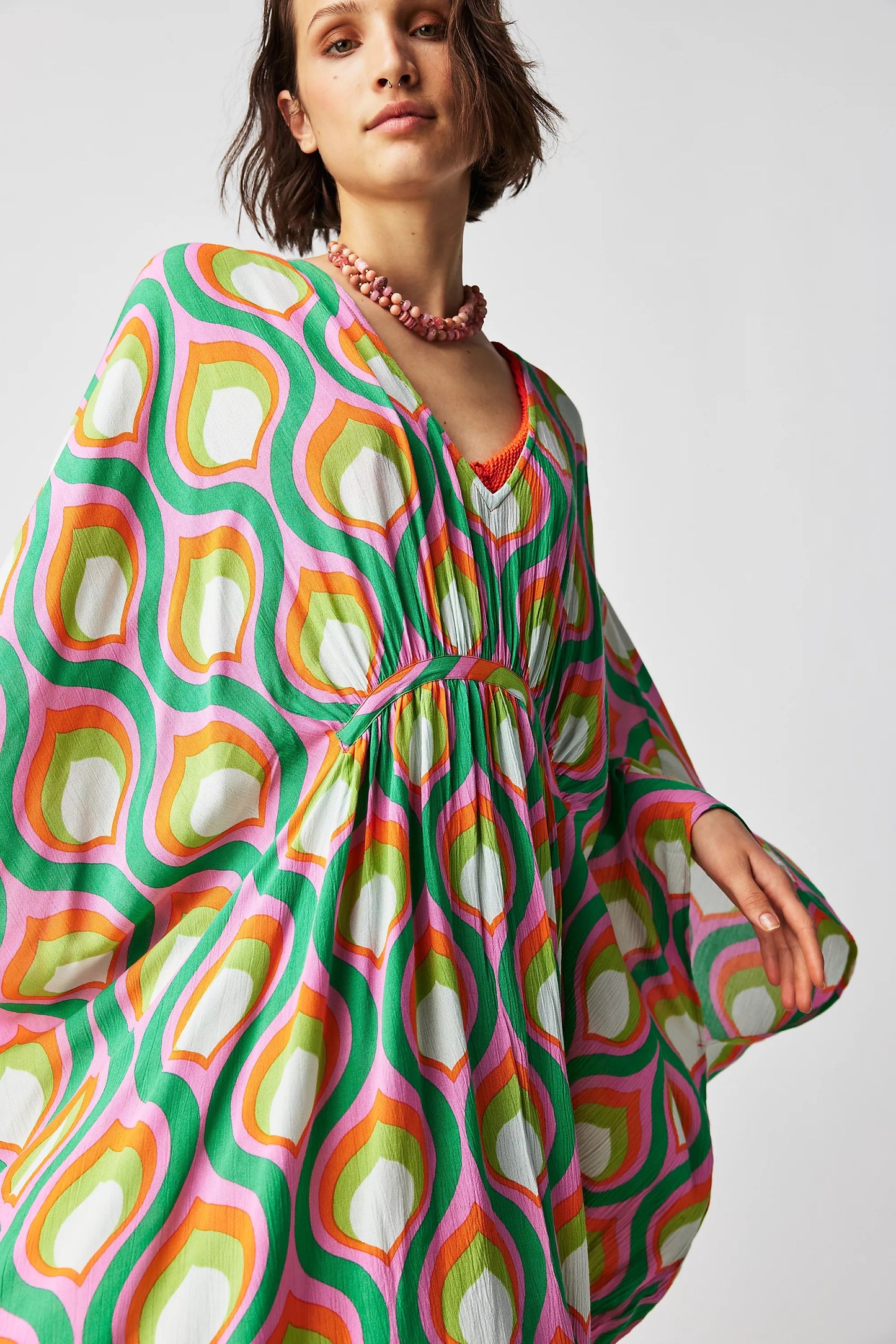 RETRO CHIC FLOWING MAXI DRESS WITH  GEOMETRIC PATTERN