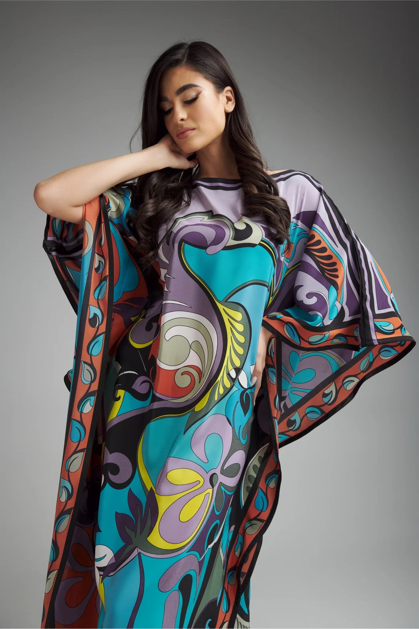 VIBRANT ABSTRACT PRINTED KAFTAN DRESS