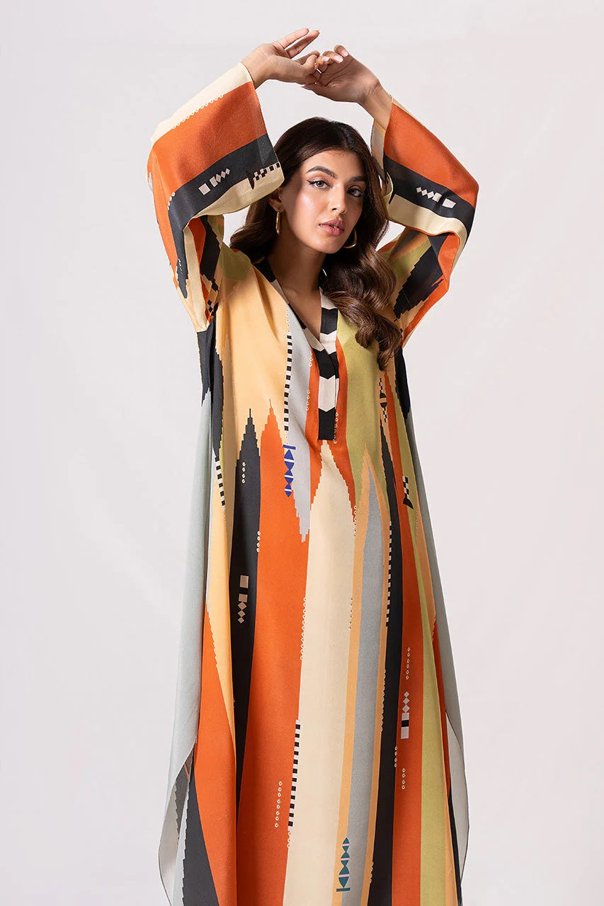 AUTUMN AURA LONG-SLEEVE KAFTAN DRESS WITH PANT