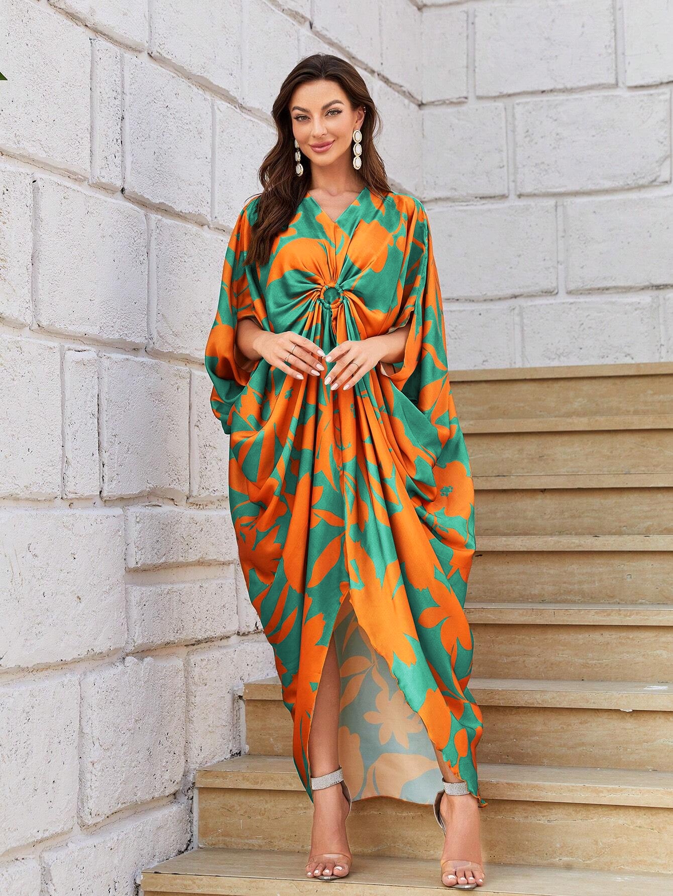 FLORAL PRINT CENTRE RING STYLE KAFTAN