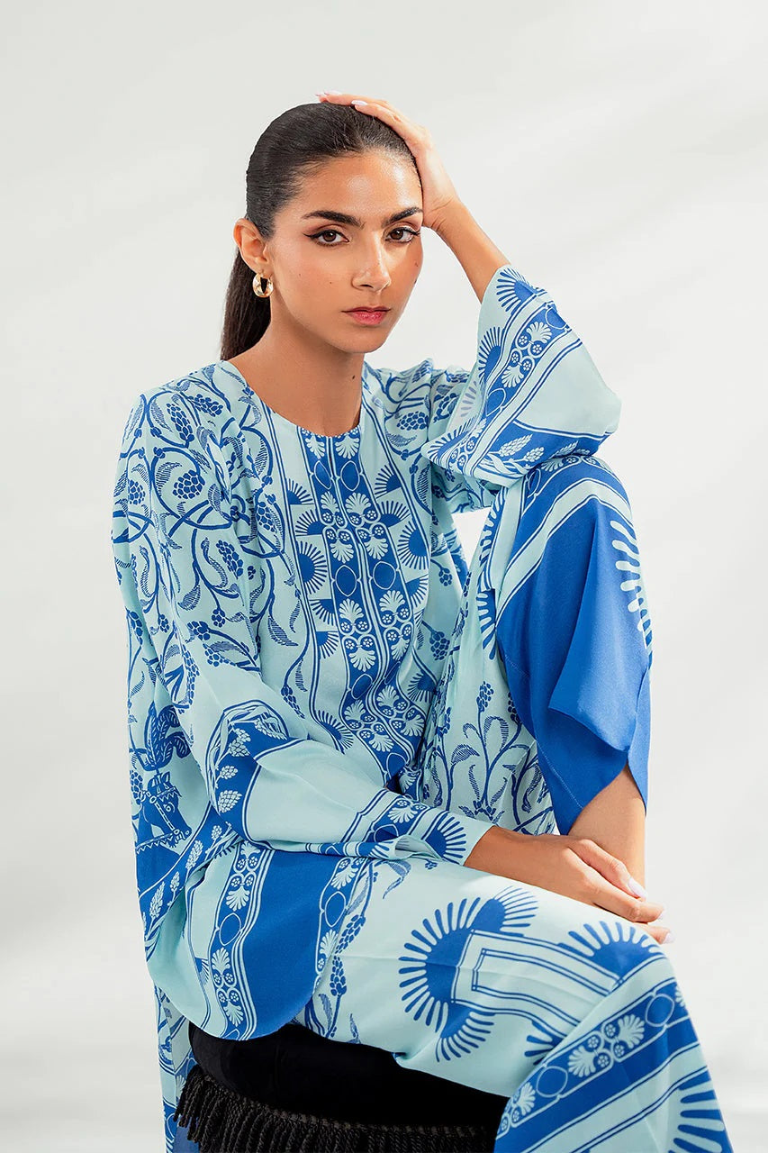 RELAX WEAR-  BLUE AND WHITE PAISLEY PRINT TOP & PANT SET