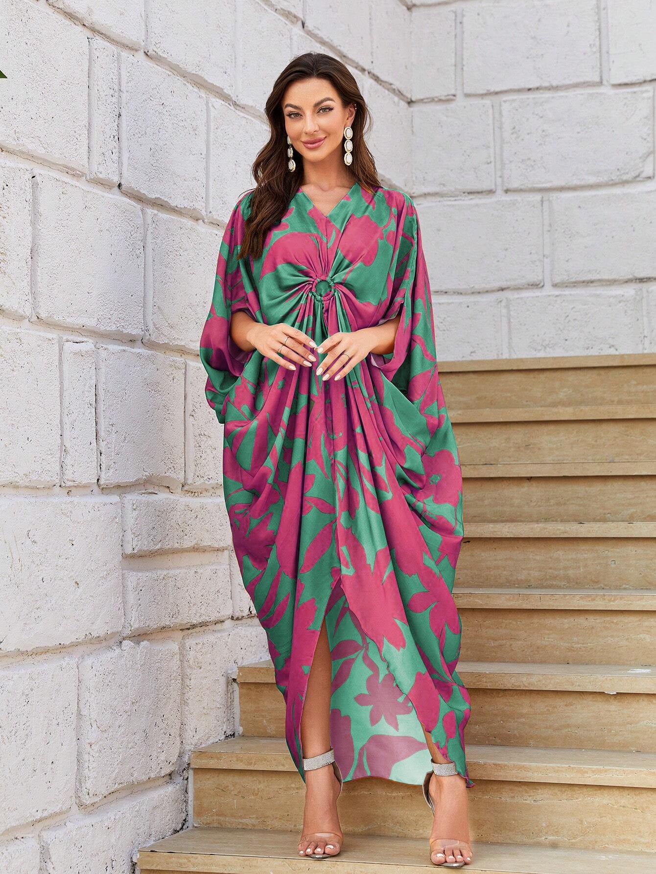 FLORAL PRINT CENTRE RING STYLE KAFTAN