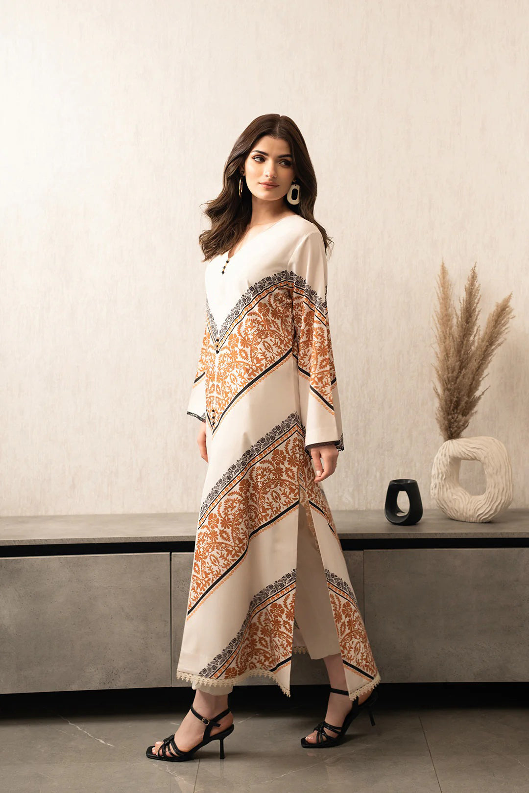 CHEVRON ELEGANCE PREMIUM LONGLINE DRESS AND PANT SET