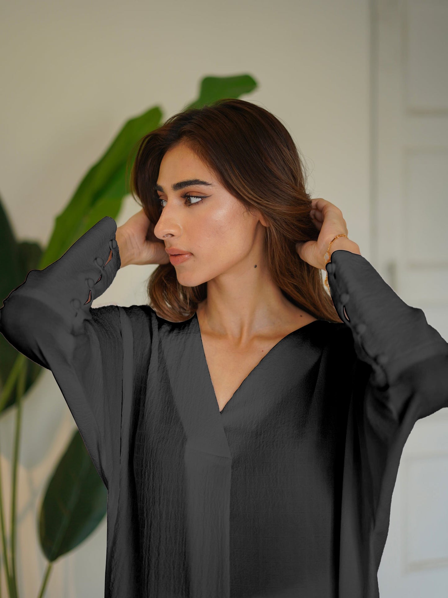 NOIR ELEGANCE V-NECK LONG DRESS