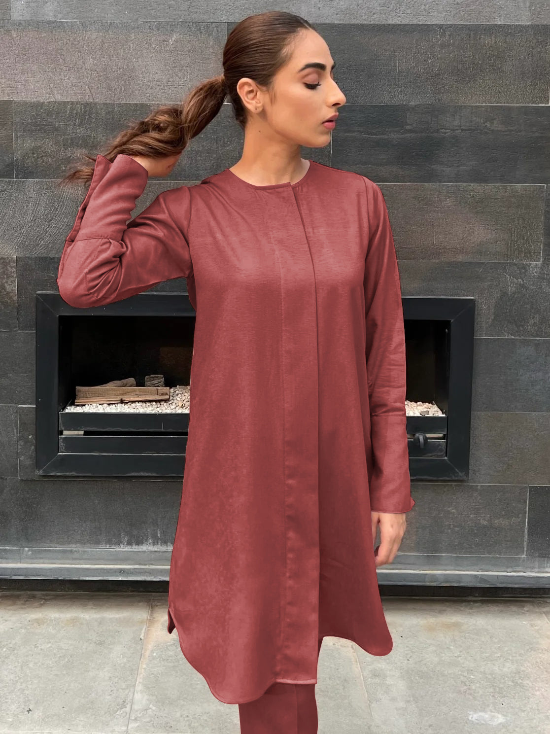 PREMIUM ROUND NECK NIRVANA SILK KURTI STYLE + PANT COORD SET