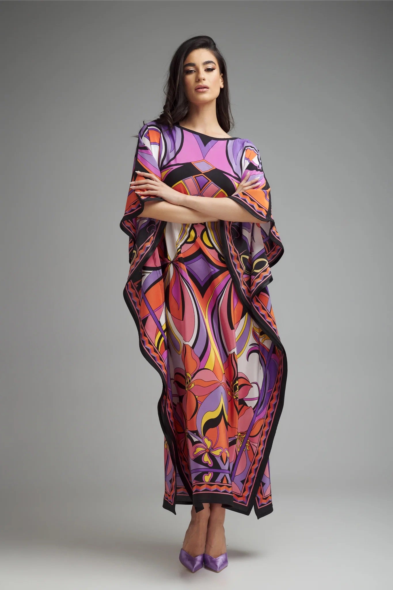 FASHION ABSTRACT PRINTED KAFTAN DRESS