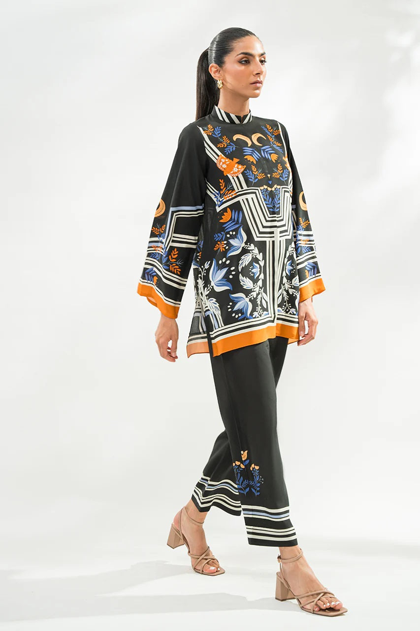 STYLISH BALCK & ORANGE TUNIC WITH Pant SET