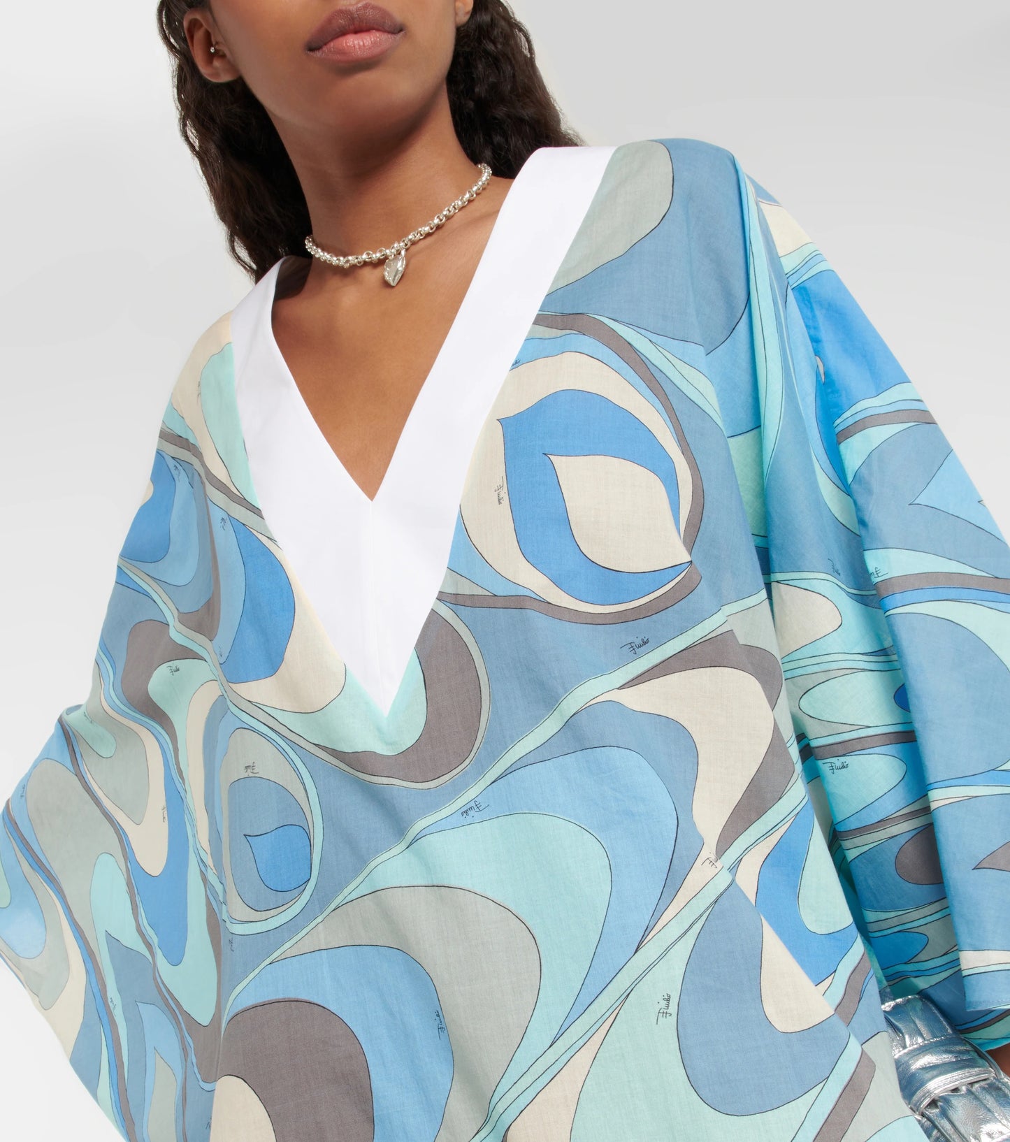 V- NECK STYLE OCEAN DIGITAL PRINT PREMIUM KAFTAN