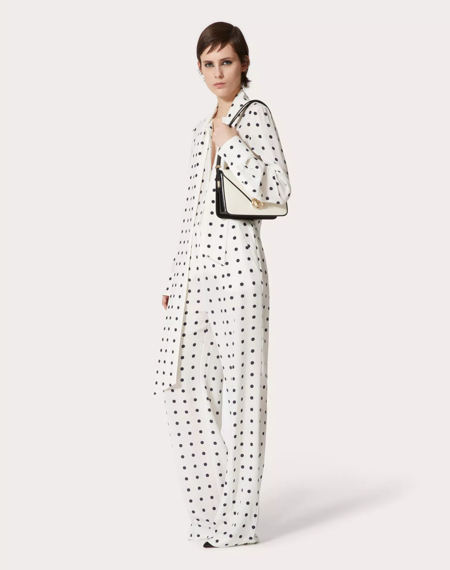 PREMIUM POLKA DOT STYLE JUMP SUIT WITH NECK BELT COLLAR