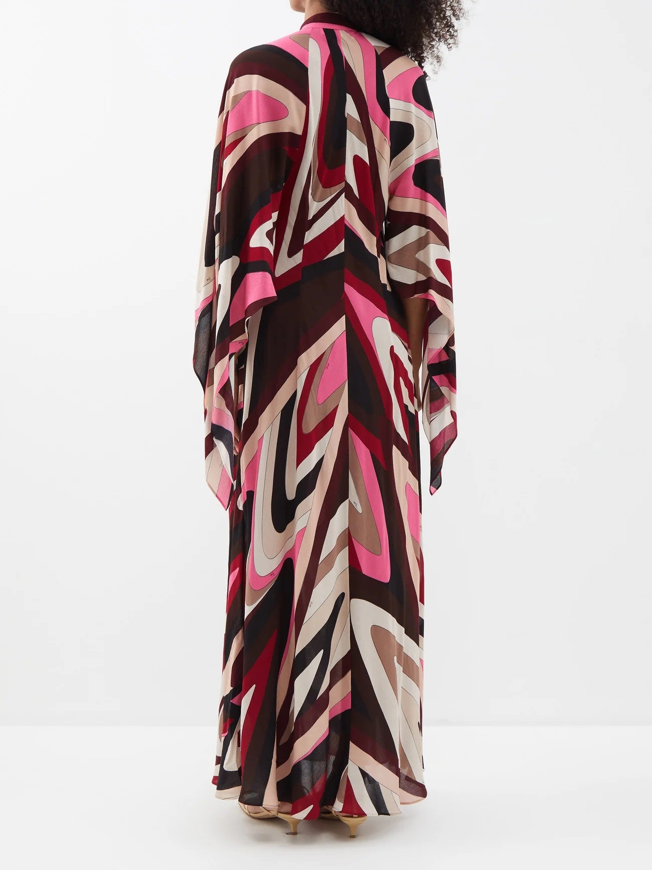 COLLAR OPEN BUTTON PRINTED LONG KAFTAN WITH FLAIRED SLEEVES