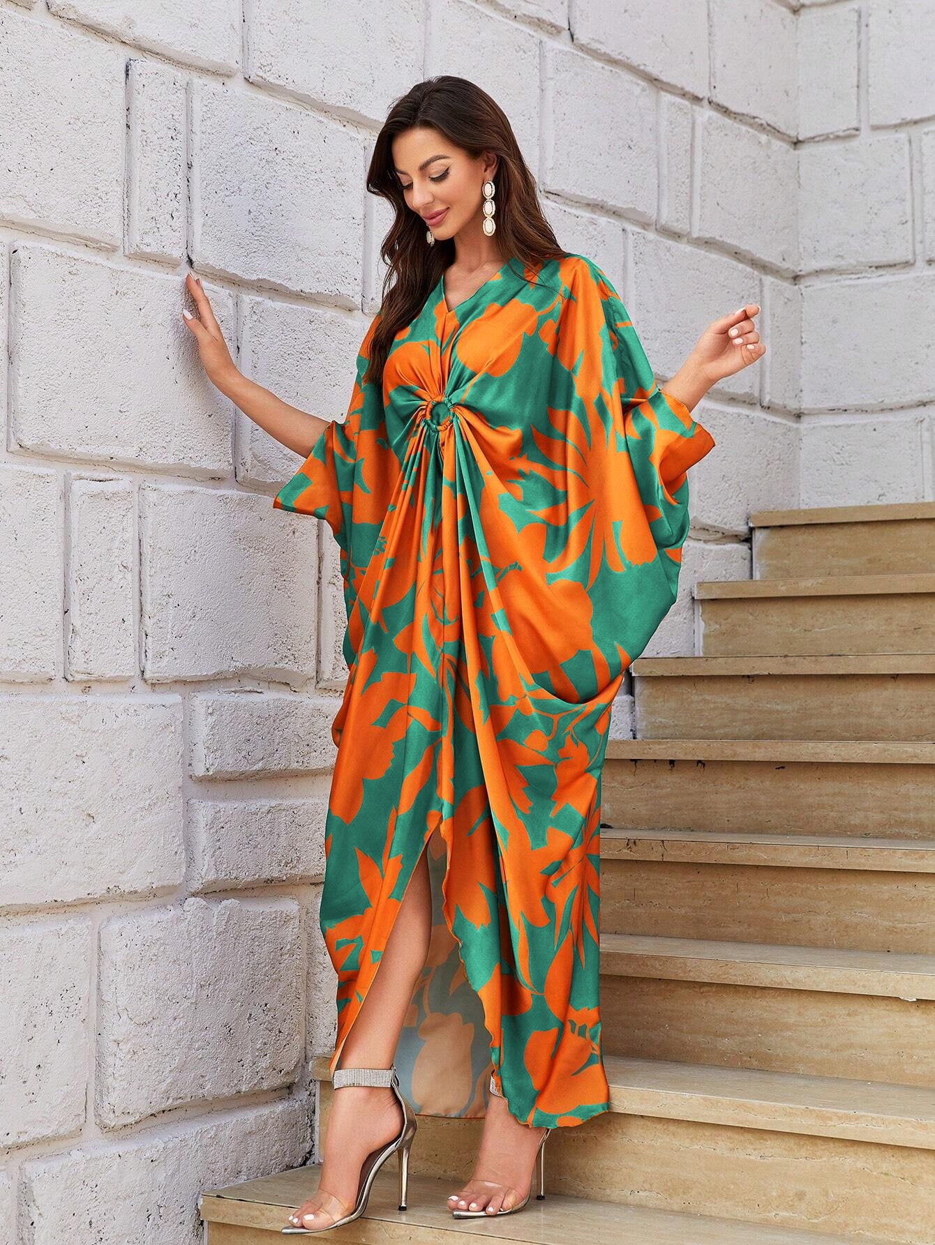 FLORAL PRINT CENTRE RING STYLE KAFTAN