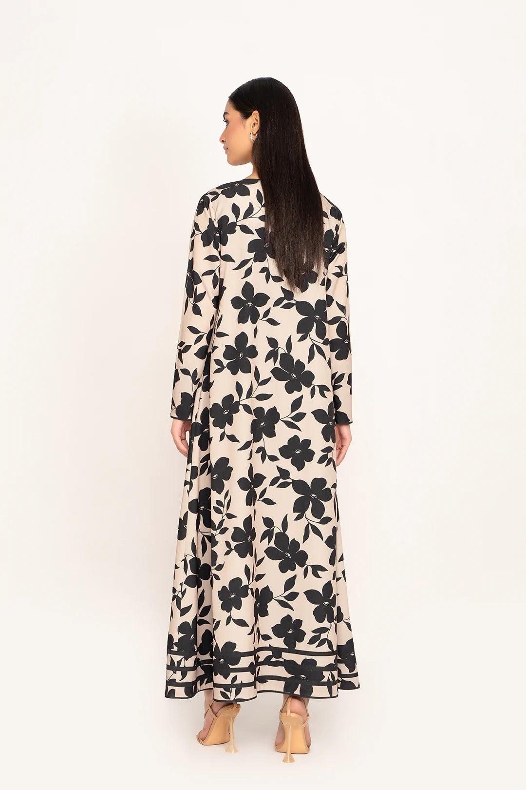 FLORAL PRINTED CHAIN STYLE LONG TOP+BLACK INNER COMBO DRESS