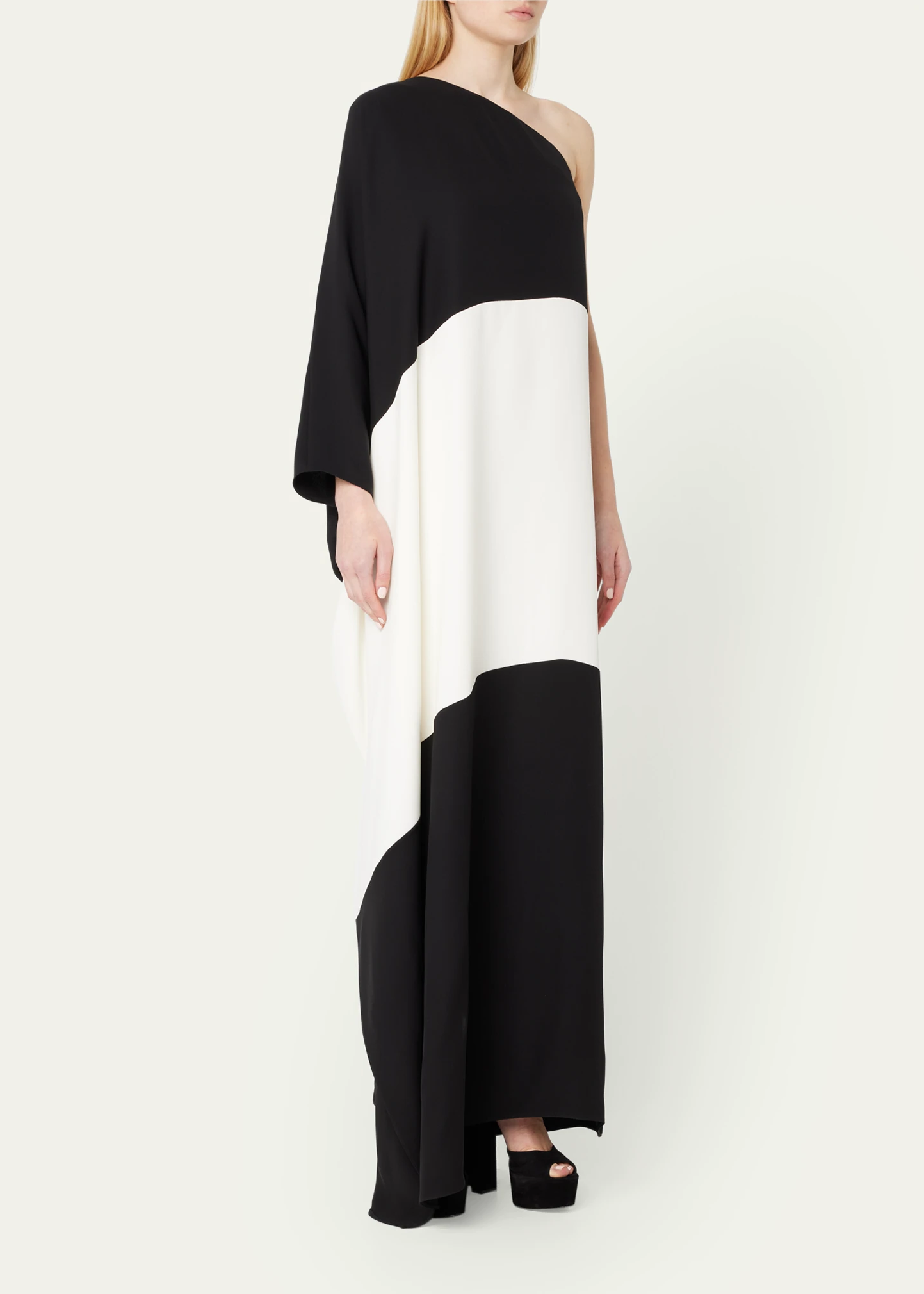 BLACK AND WHITE OFF SHOULDER LONG TOP DRESS