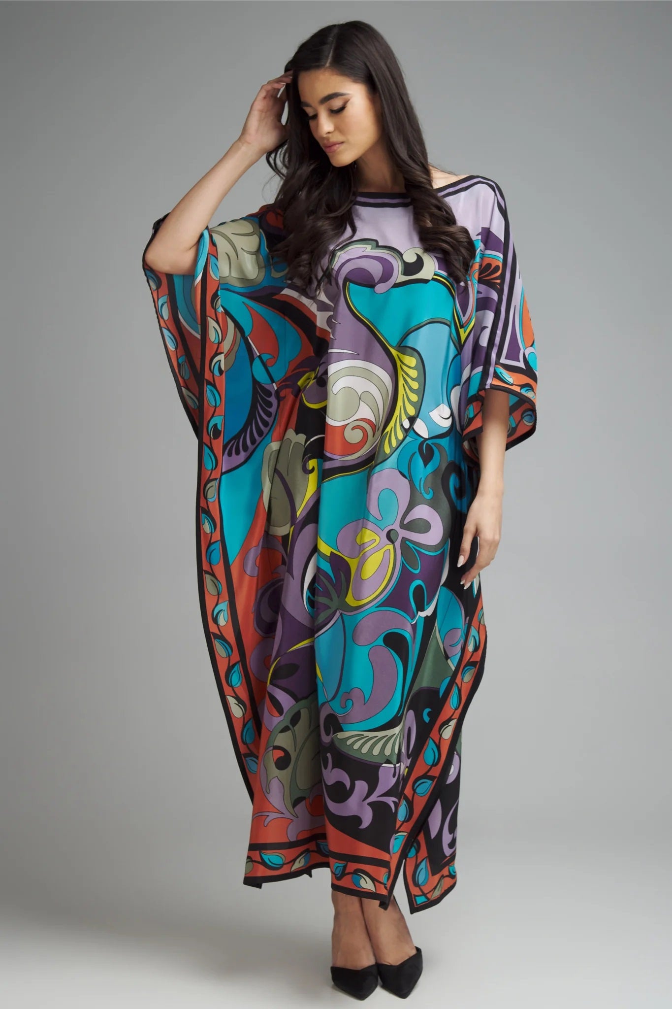 VIBRANT ABSTRACT PRINTED KAFTAN DRESS