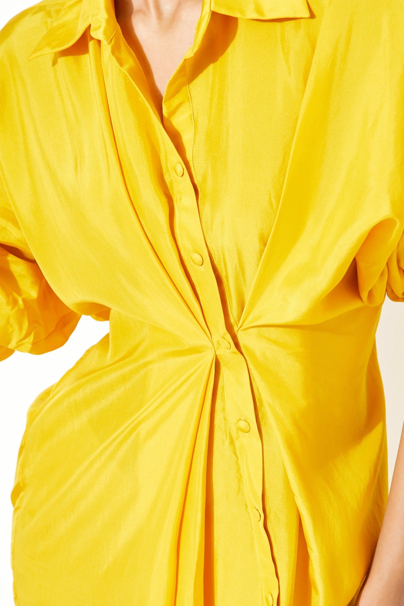 YELLOW SLEEK STYLE COLLAR WEAR LONG SLIT DRESS