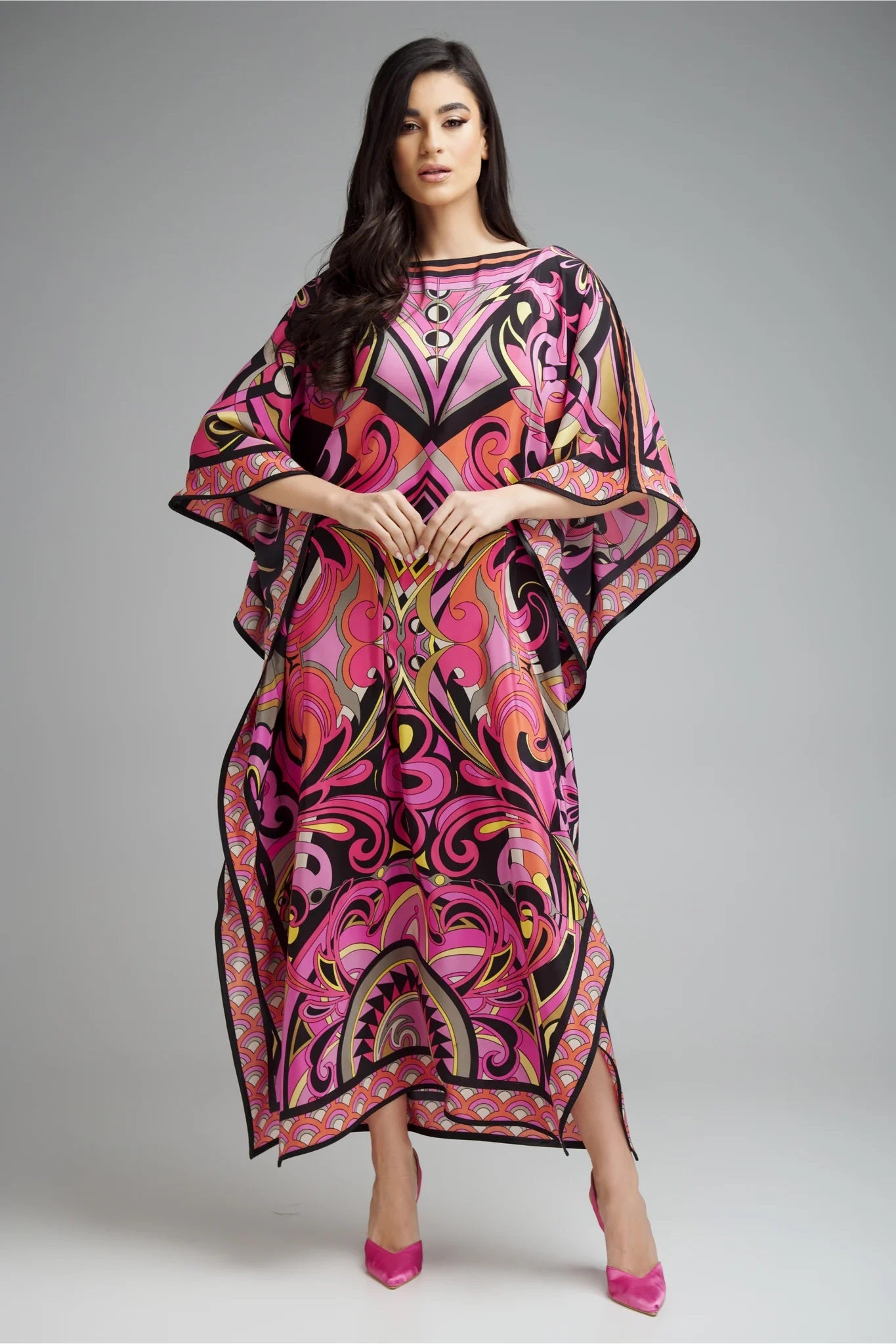 BOLD ABSTRACT PRINTED DESIGNER KAFTAN DRESS