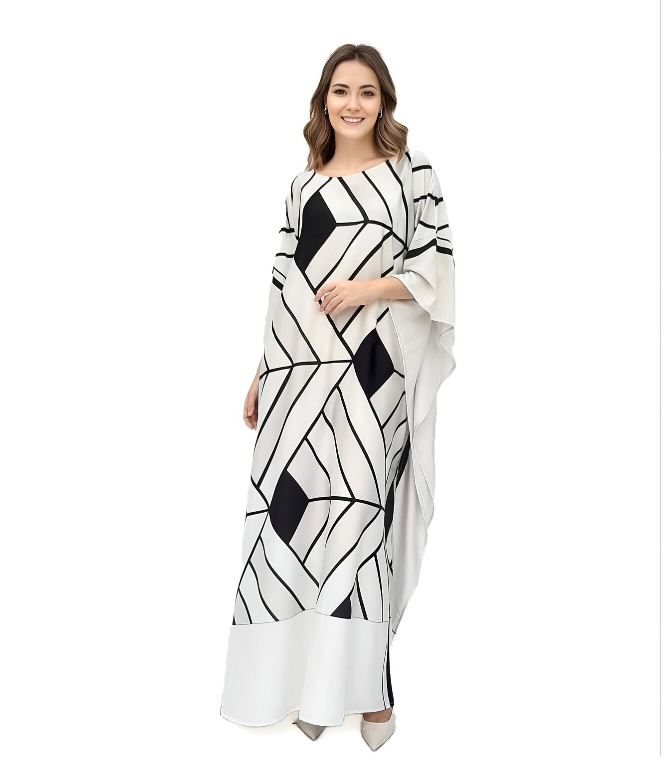 GEOMETRIC WEB SATIN SILK LONG KAFTAN