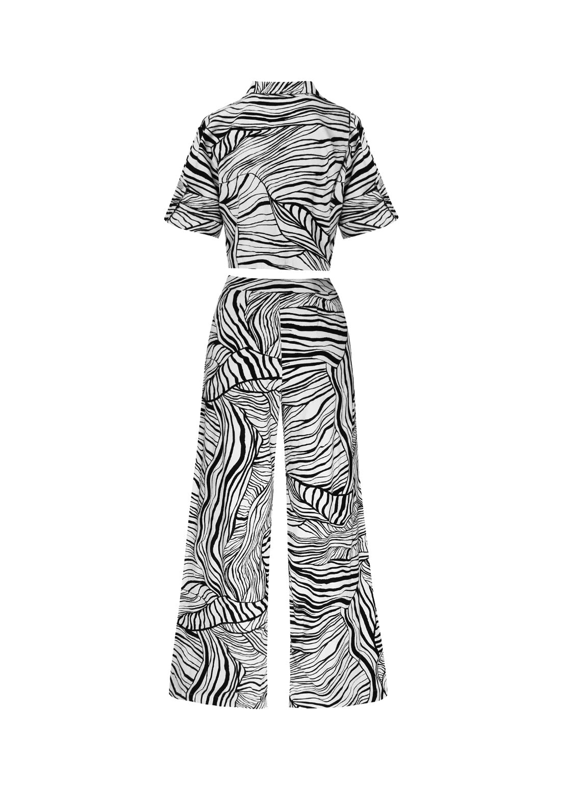 PREMIUM BLACK AND WHITE ABSTRACT CROP TOP + PANT SET