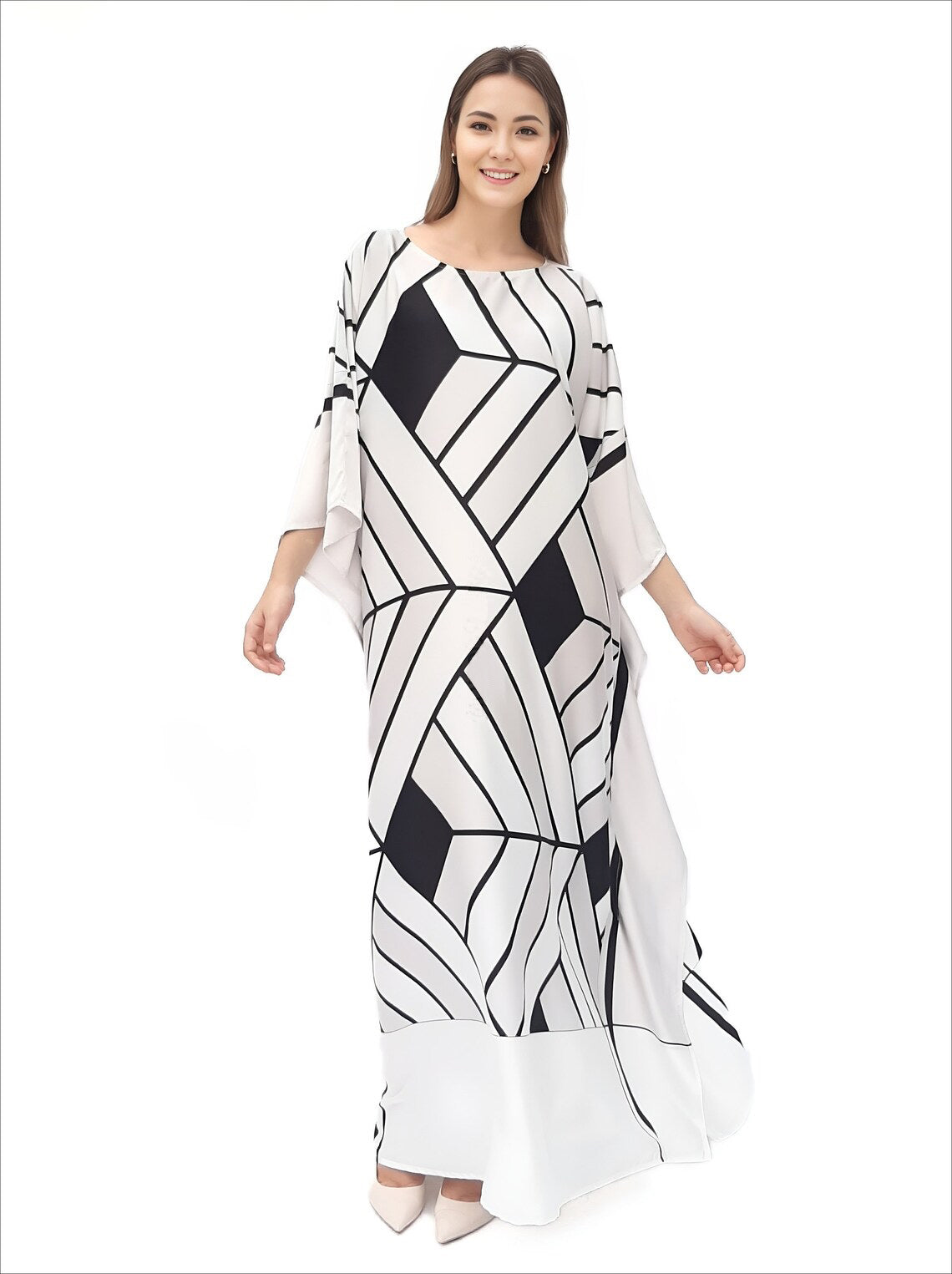 GEOMETRIC WEB SATIN SILK LONG KAFTAN