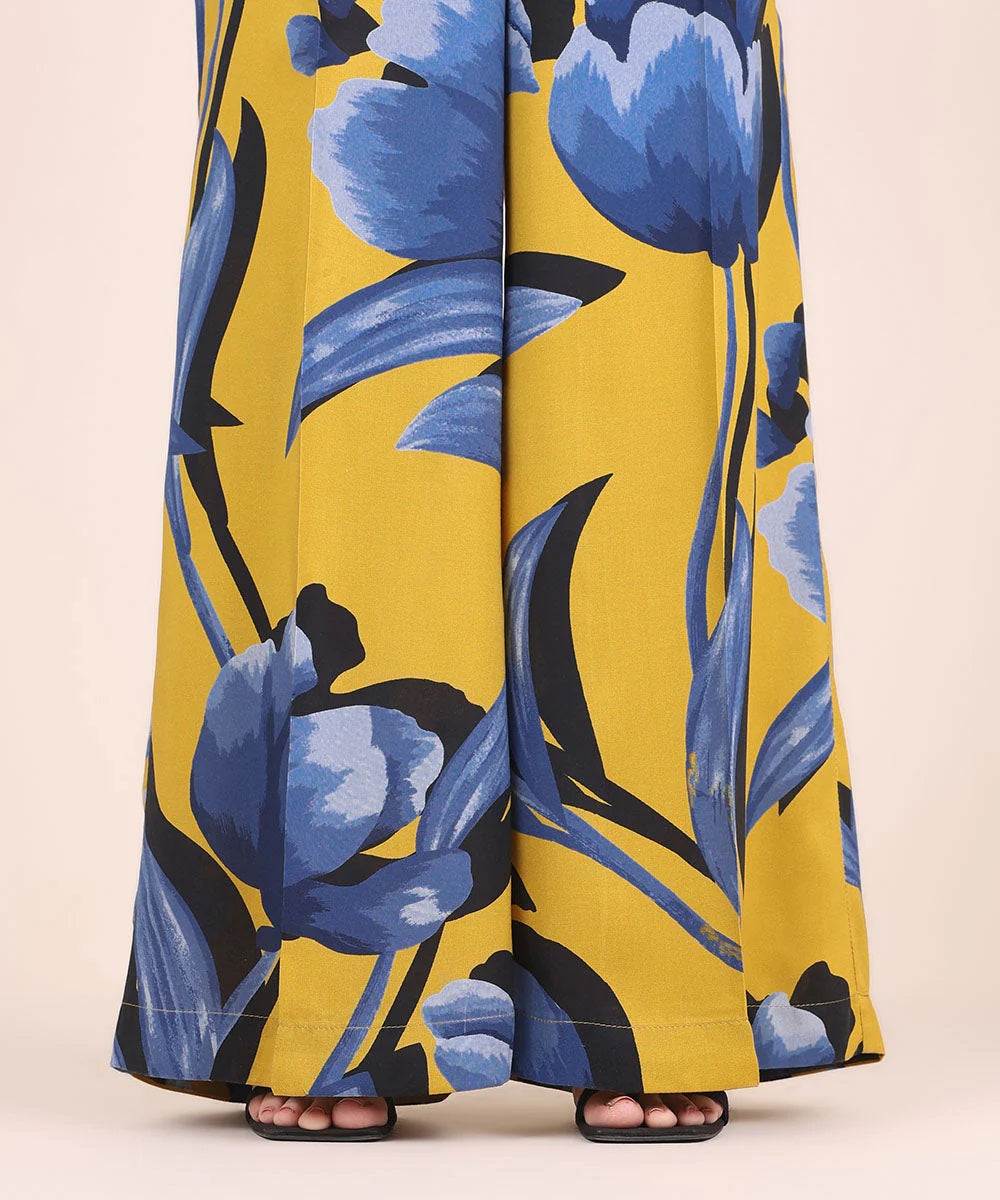 AZURE BLUE AND GOLDEN FLORAL LONG TOP AND PANT SET
