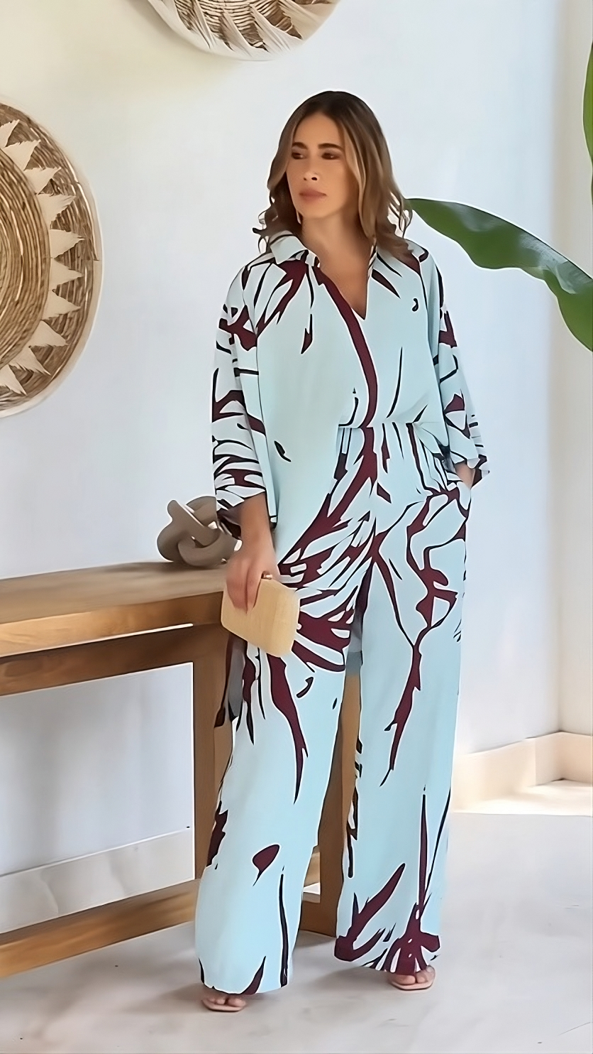 CHIC FLOWING Kaftan SET WITH BOLD ABSTRACT IN SOFT PASTEL TONES