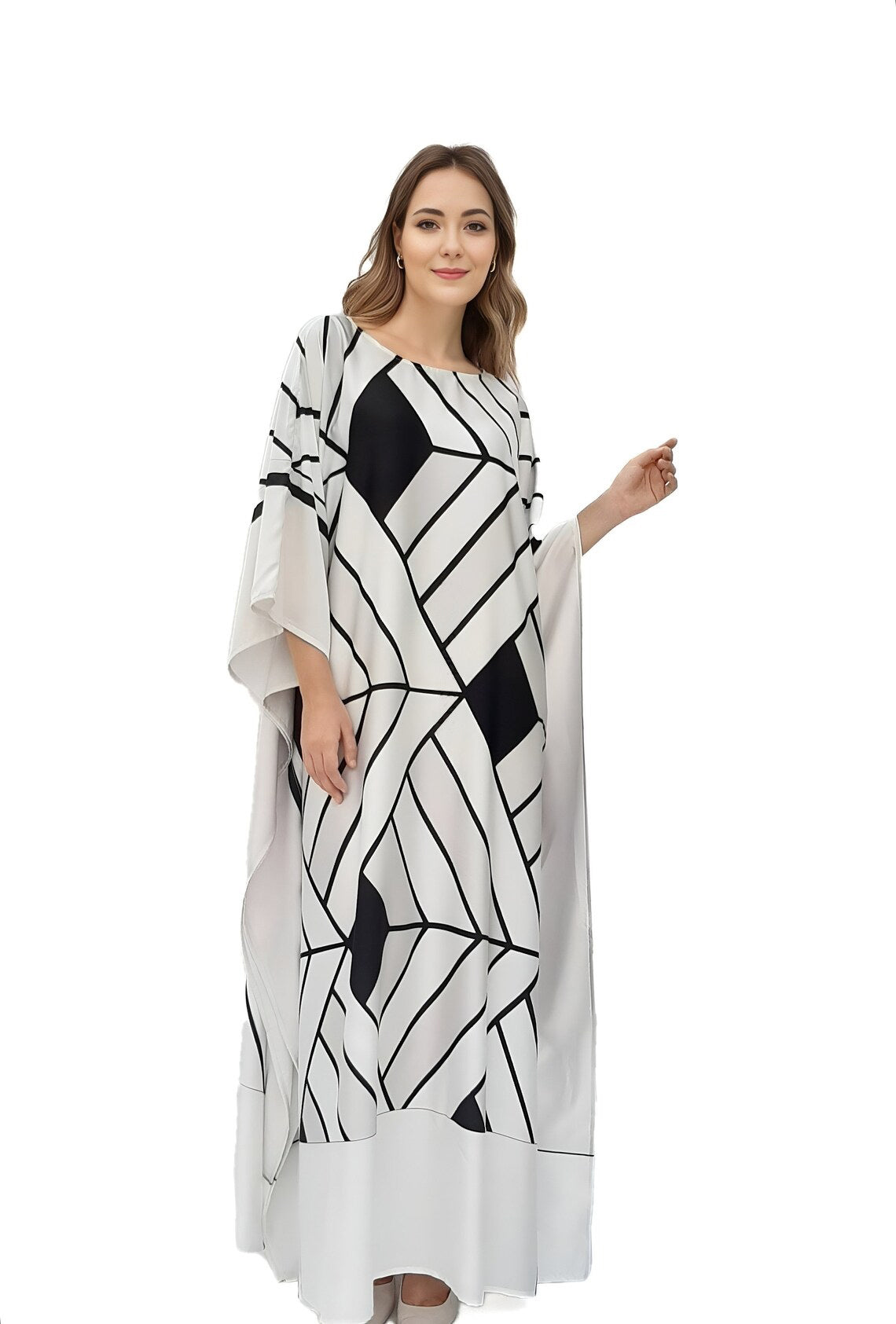 GEOMETRIC WEB SATIN SILK LONG KAFTAN