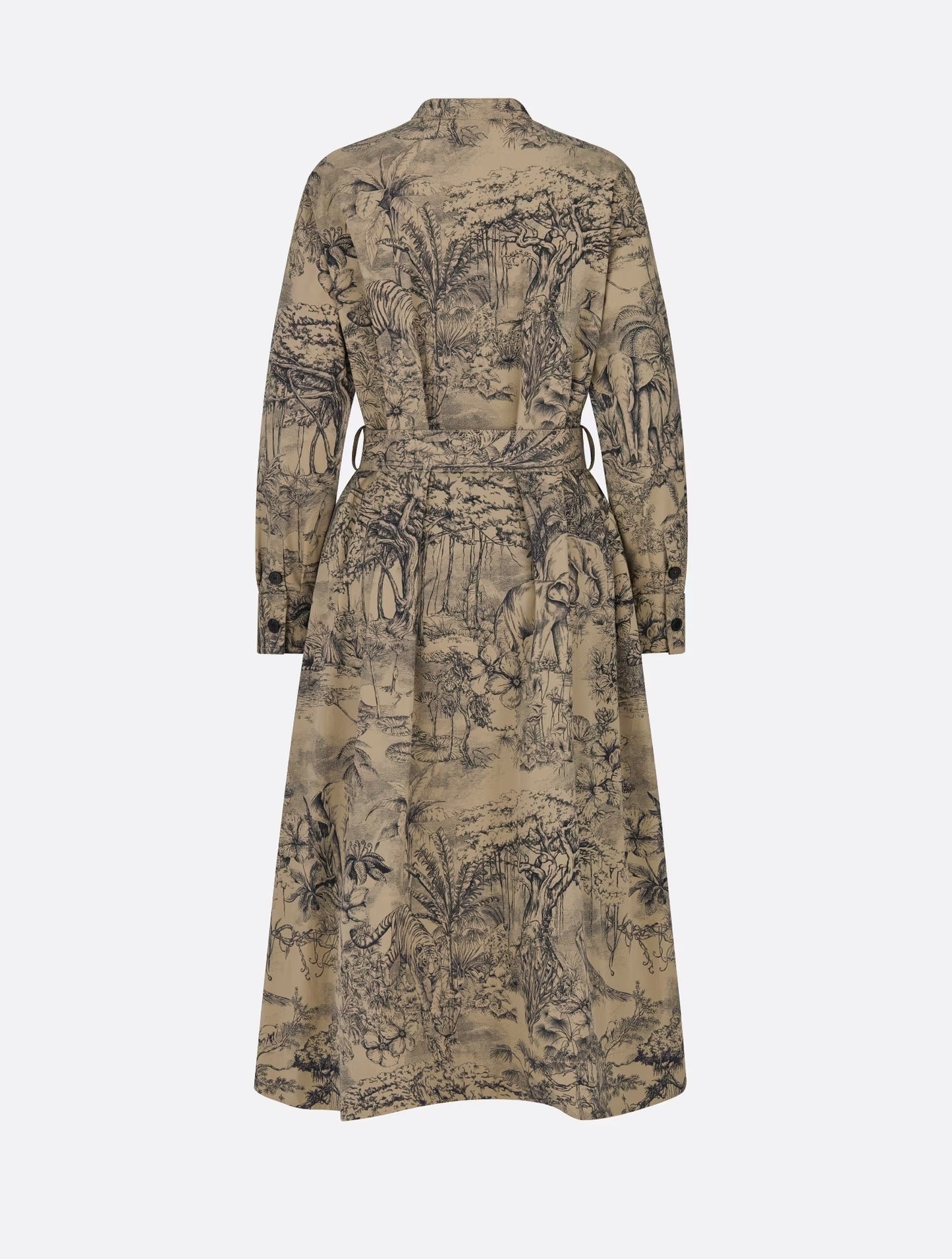 ELEGANT LOMG-SLEEVE TRENCH DRESS WITH INTRICATE NATURE PRINT