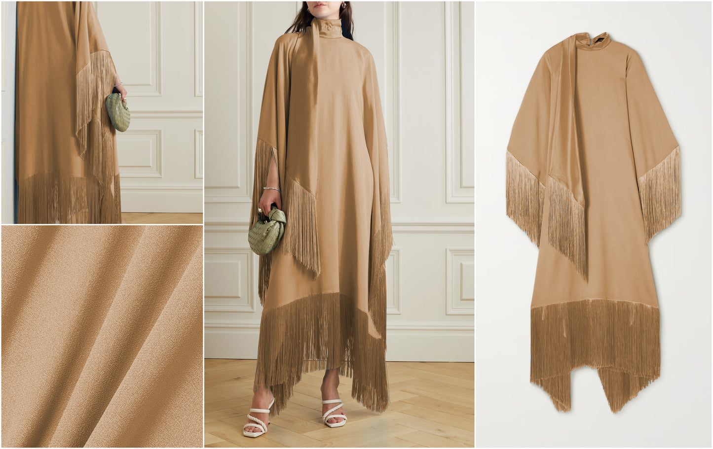 PREMIUM KOREAN SILK FRINGED KAFTAN DRESS WITH IMPORTED LACE