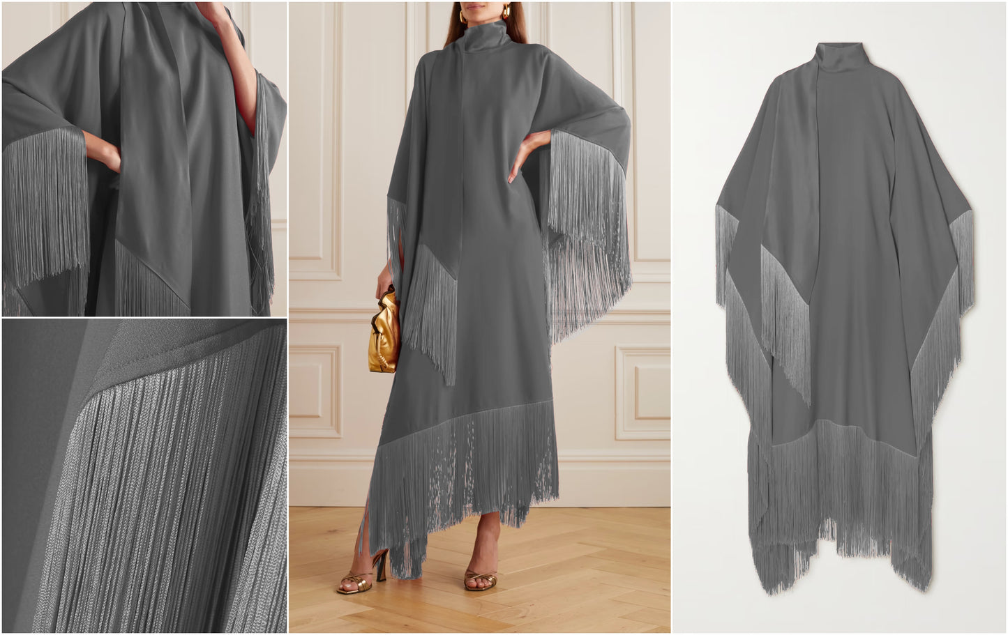 PREMIUM KOREAN SILK FRINGED KAFTAN DRESS WITH IMPORTED LACE