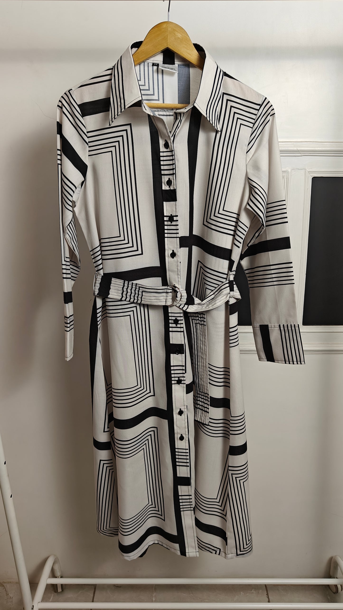 GEOMETRIC TWILL PREMIUM SHIRT DRESS