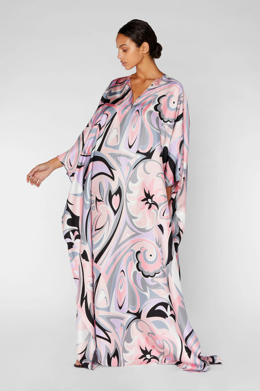 PREMIUM GAZE PATTERN PRINTED SOFT SATIN SILK KAFTAN