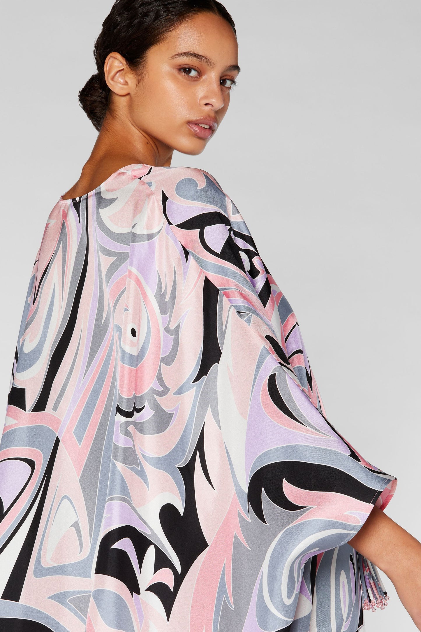 PREMIUM GAZE PATTERN PRINTED SOFT SATIN SILK KAFTAN