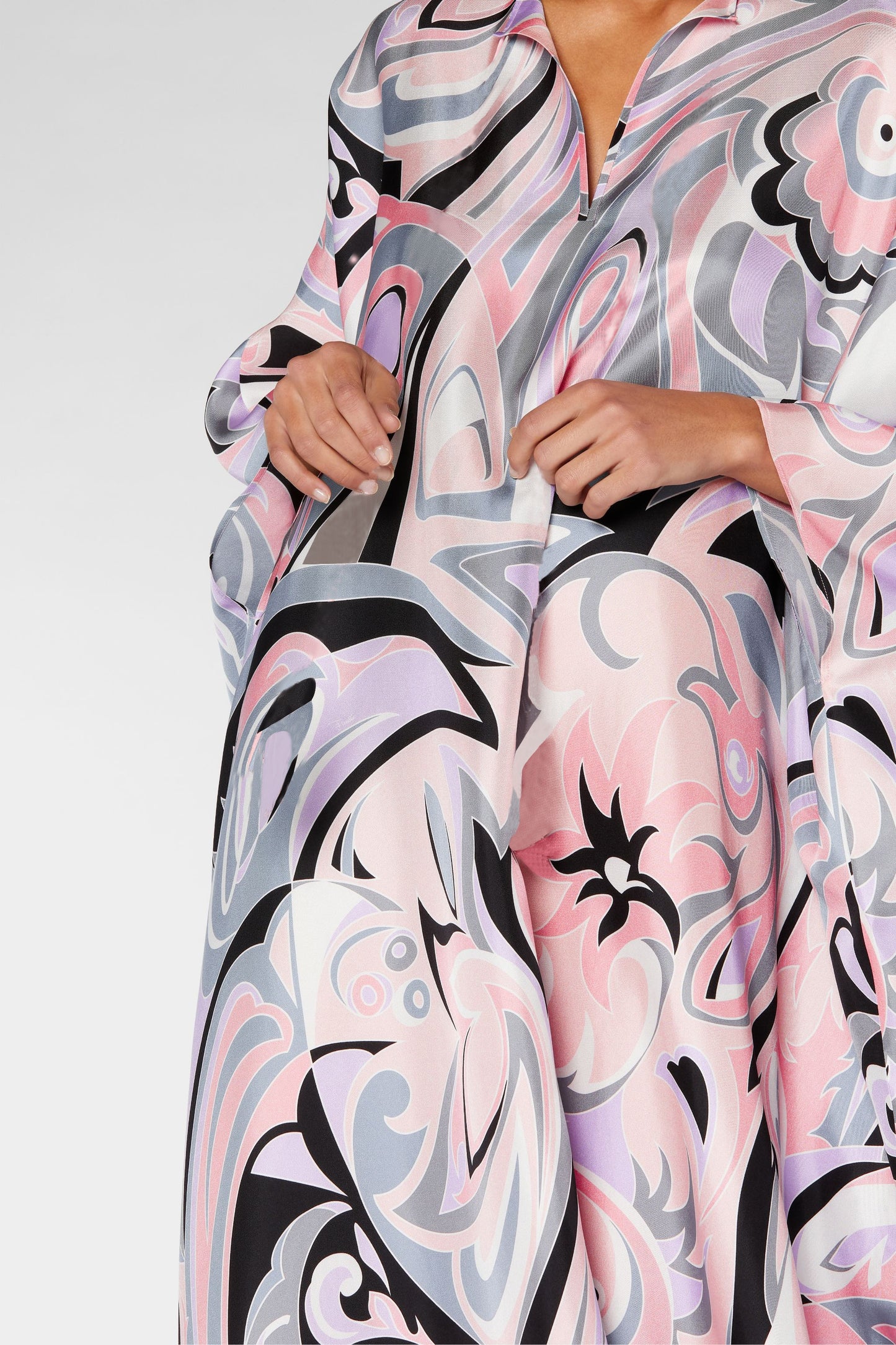 PREMIUM GAZE PATTERN PRINTED SOFT SATIN SILK KAFTAN