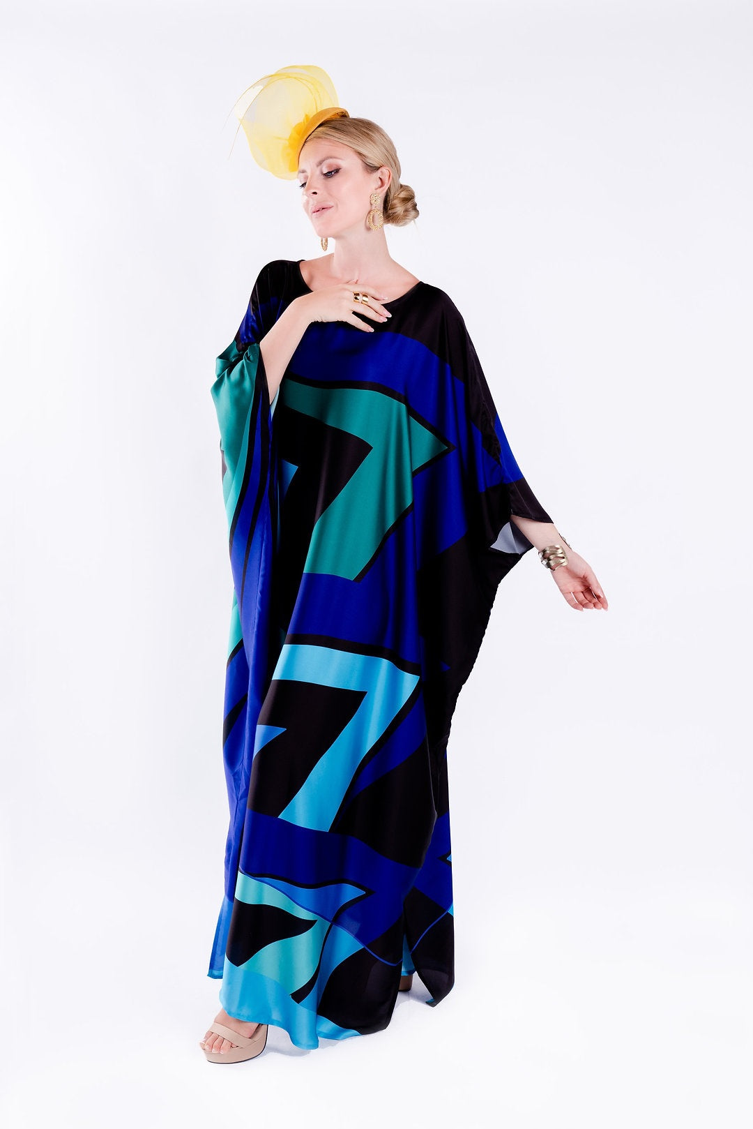 PREMIUM SATIN SILK GEOMETRIC DIGITAL PRINTED LONG KAFTAN