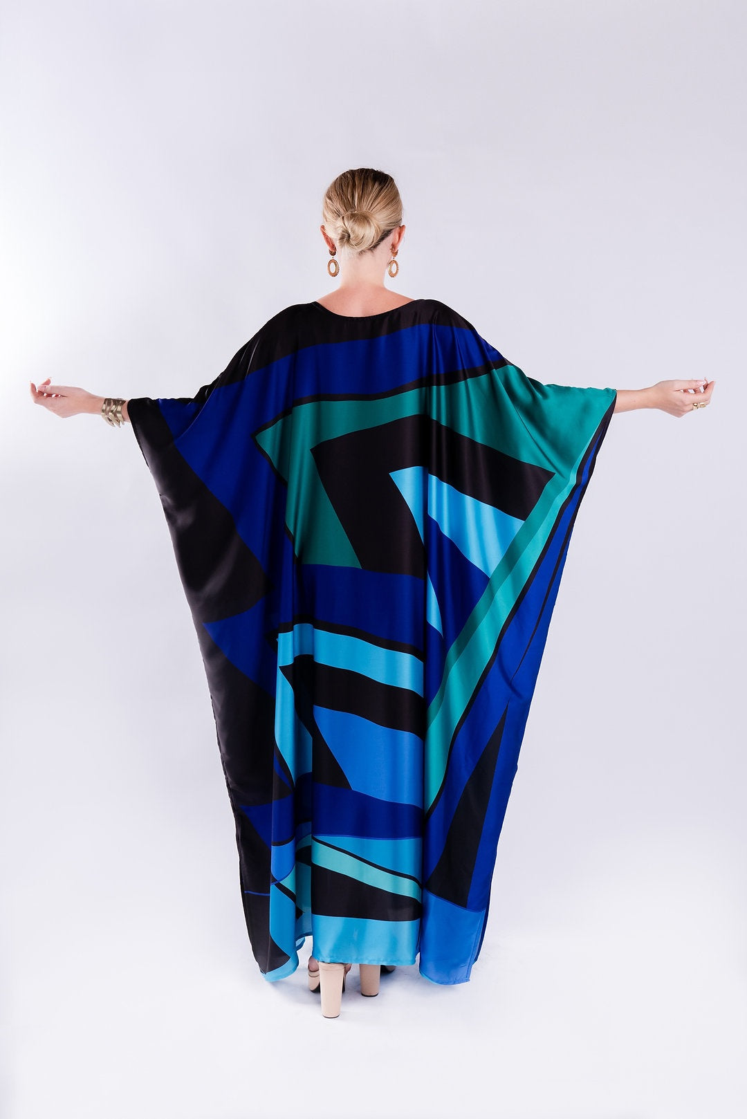 PREMIUM SATIN SILK GEOMETRIC DIGITAL PRINTED LONG KAFTAN