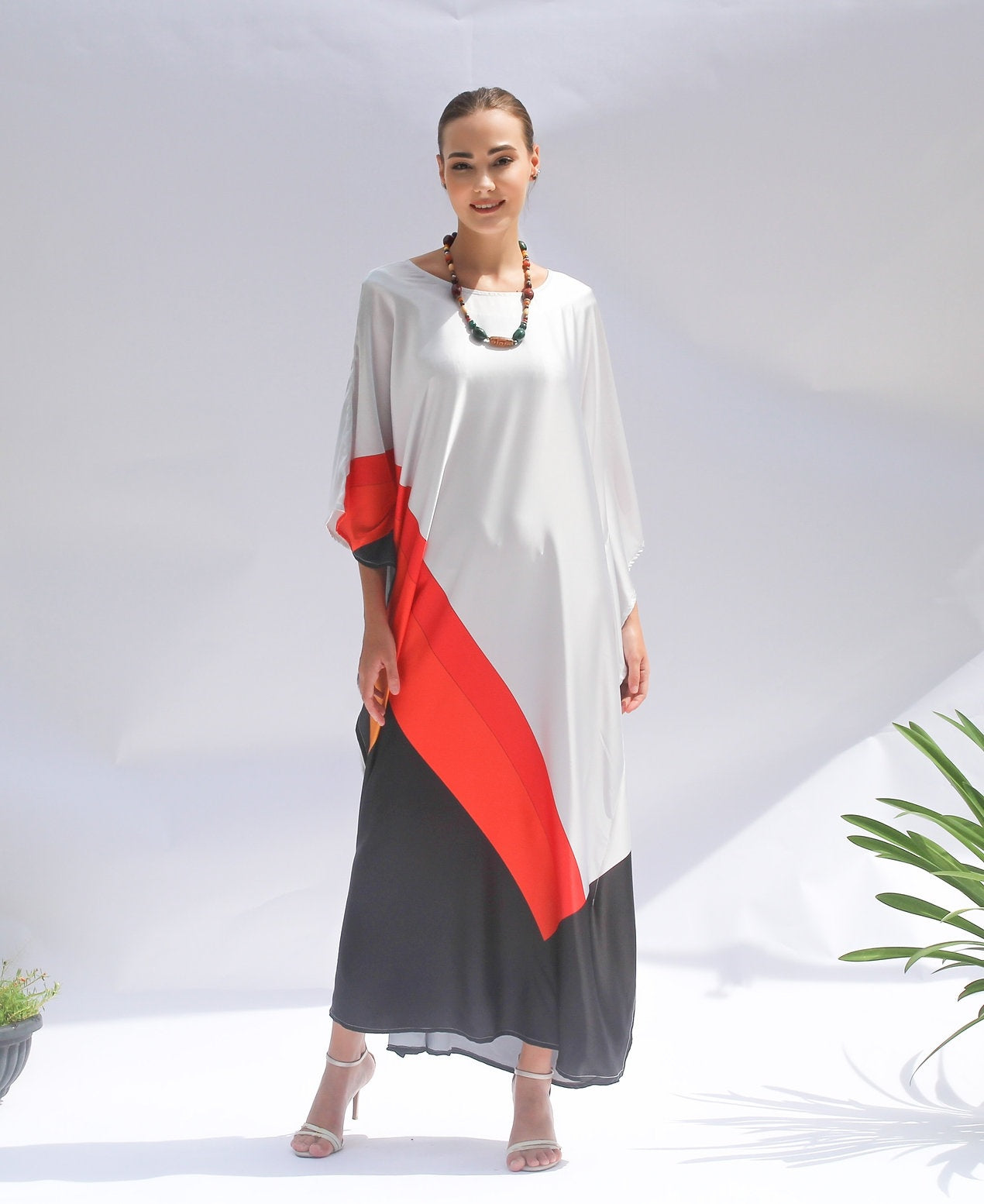 GEOMETRIC STRIPED PRINTED PARTY WEAR KAFTAN