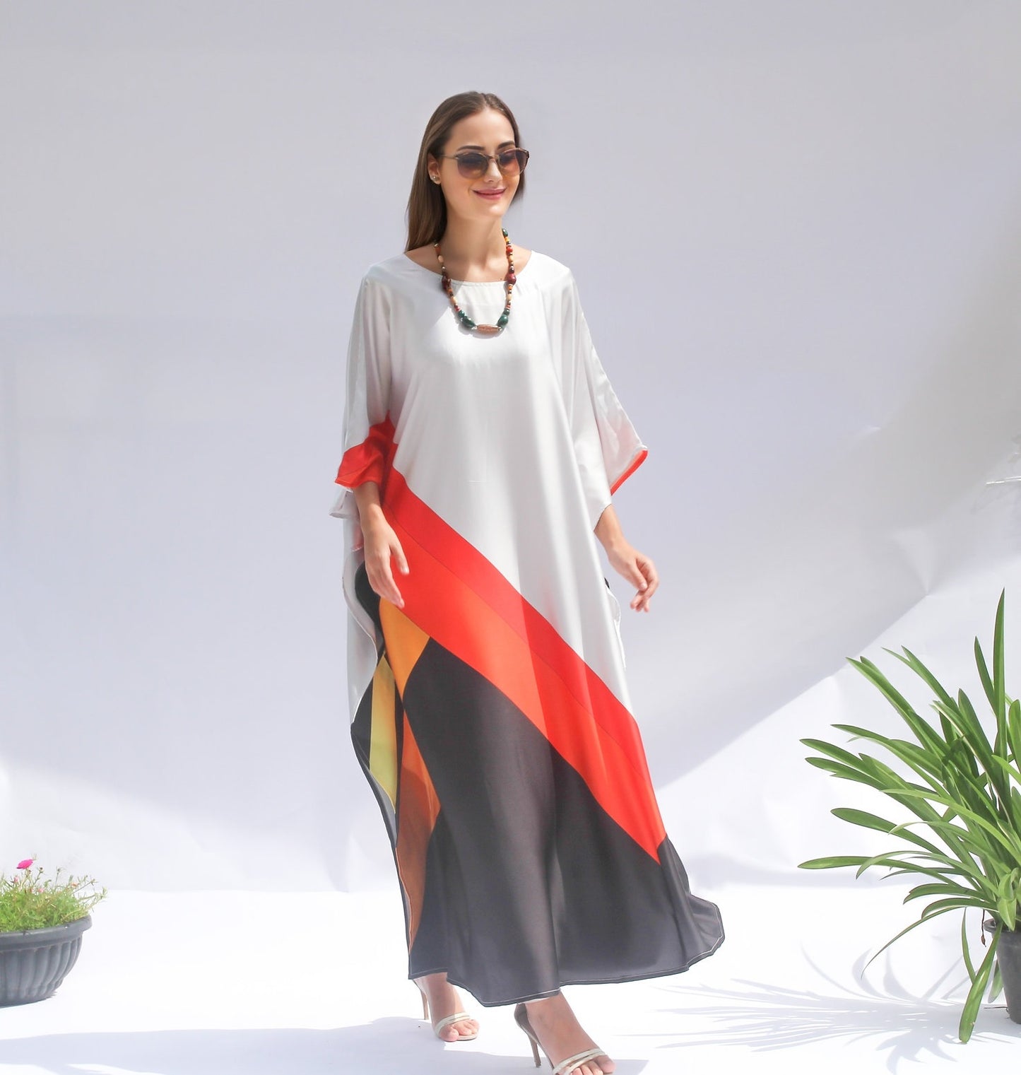 GEOMETRIC STRIPED PRINTED PARTY WEAR KAFTAN