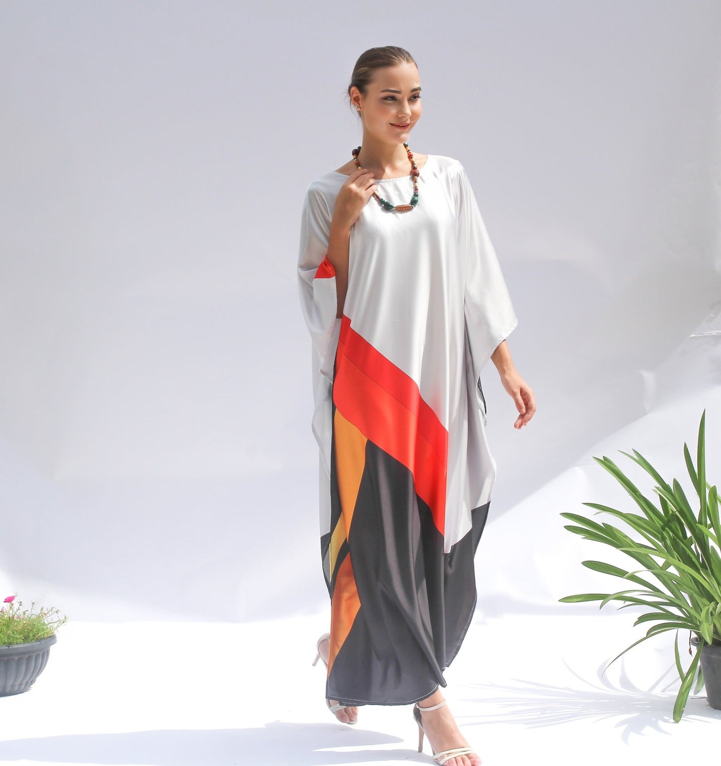 GEOMETRIC STRIPED PRINTED PARTY WEAR KAFTAN