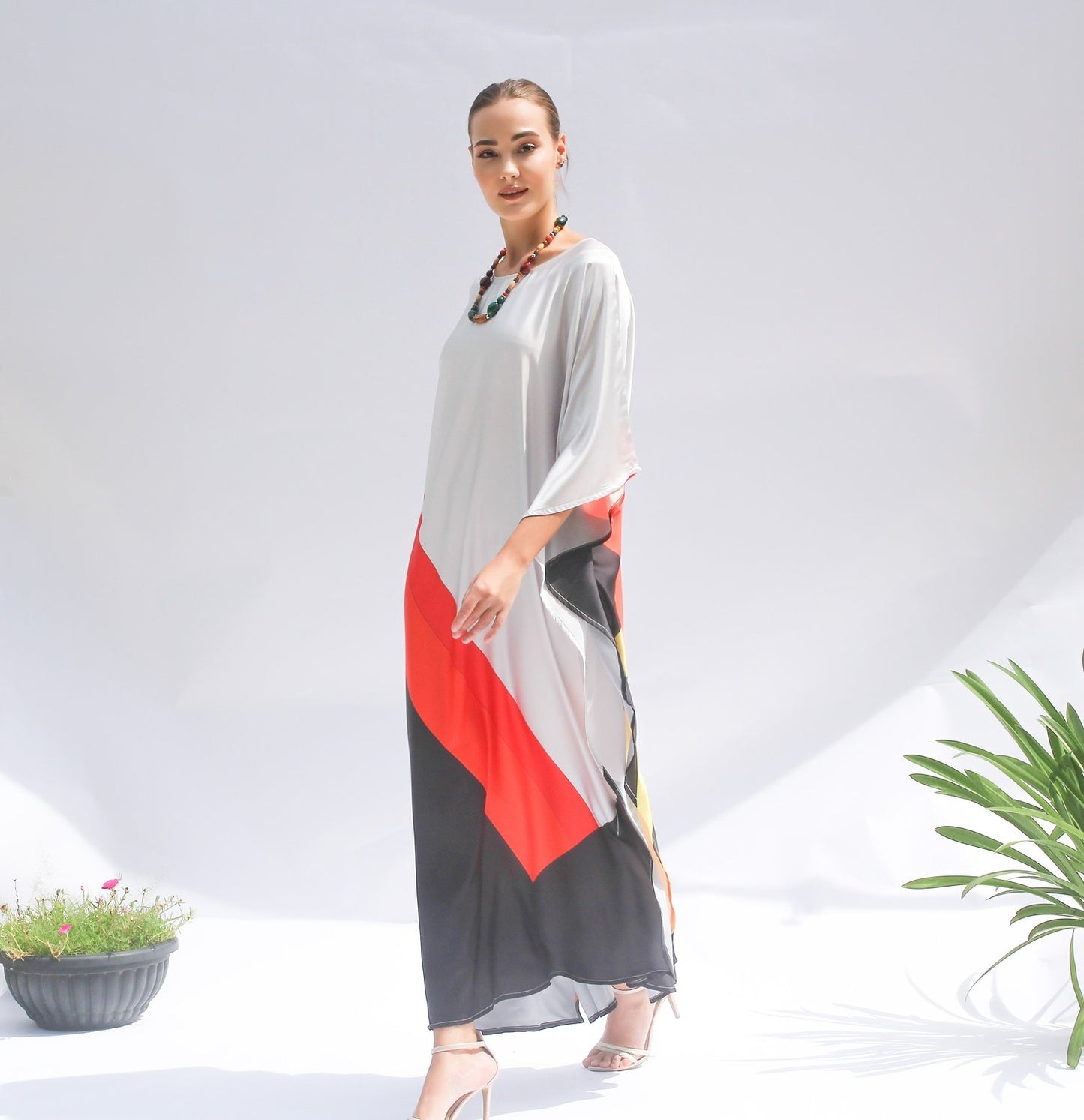 GEOMETRIC STRIPED PRINTED PARTY WEAR KAFTAN