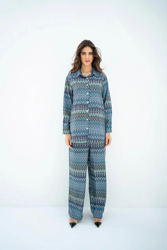 ZIG ZAG GEOMETRIC KOREAN BSY FABRIC PRINTED TOP + PANT SET